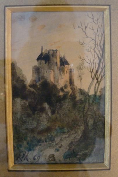 Henri HARPIGNIES (1819-1916) Château médiéval, 1869 Aquarelle, monogrammée en ba&hellip;