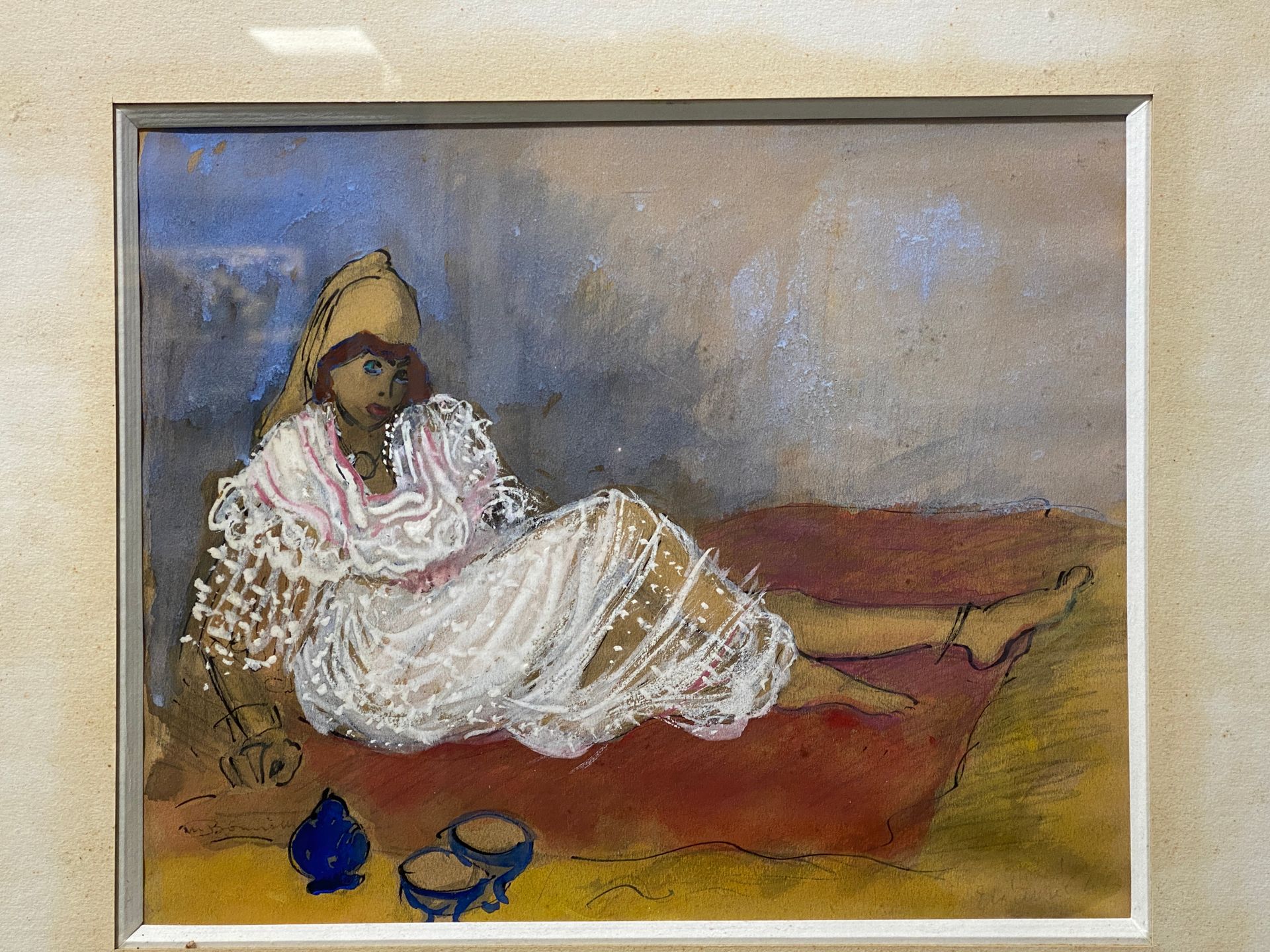 Null Maurice BOUVIOLLE (1893-1971) 坐着的女人 (Ghardaïa) 水彩和水粉的亮点 左下方有签名，背面有会签和标题 Dim&hellip;