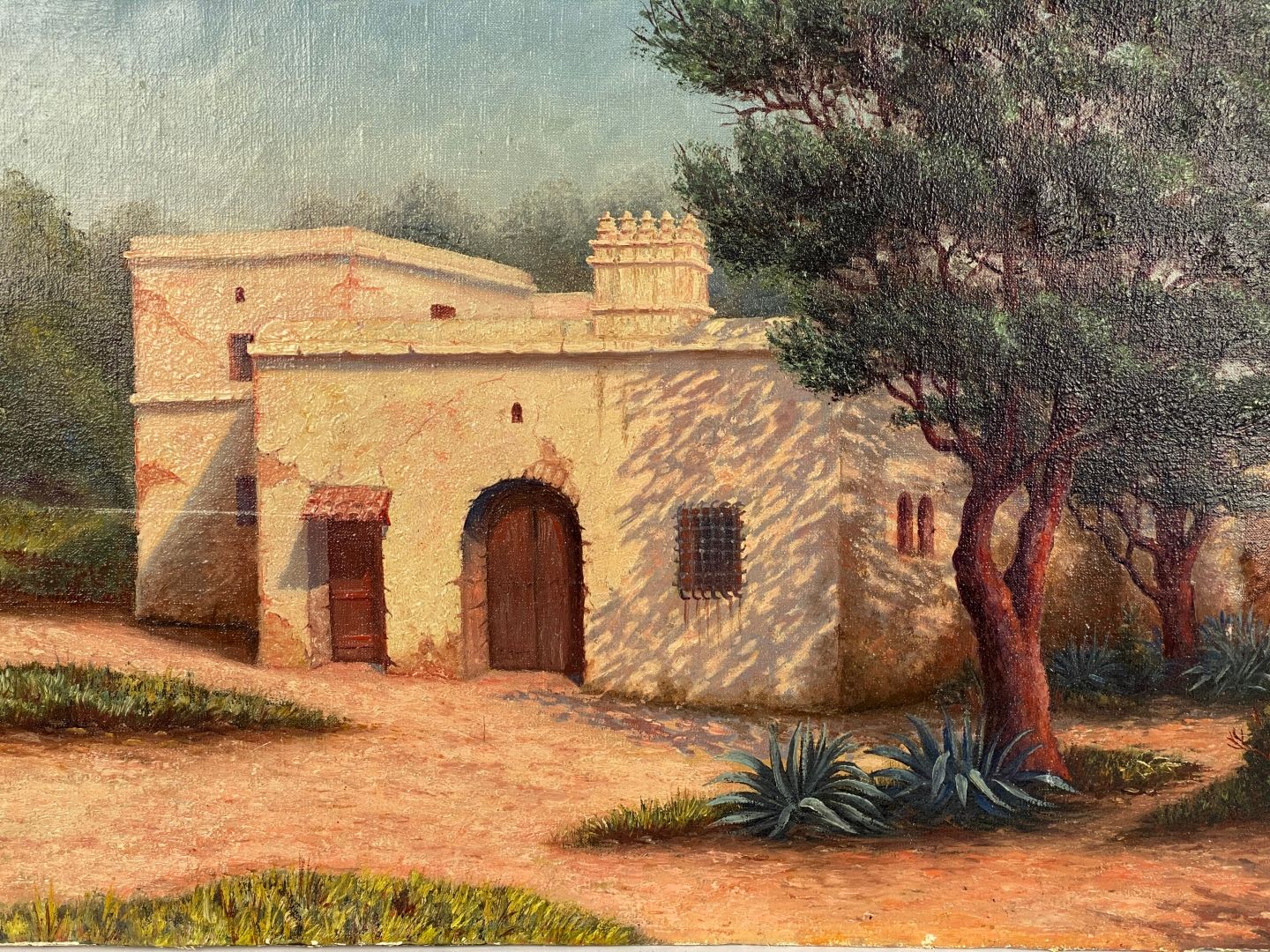 Null Henri RICHEVILLAIN (19-20世纪) 北非的房子 布面油画，右下角有签名 43.5 x 75 cm (画布剪下后粘在框架上)