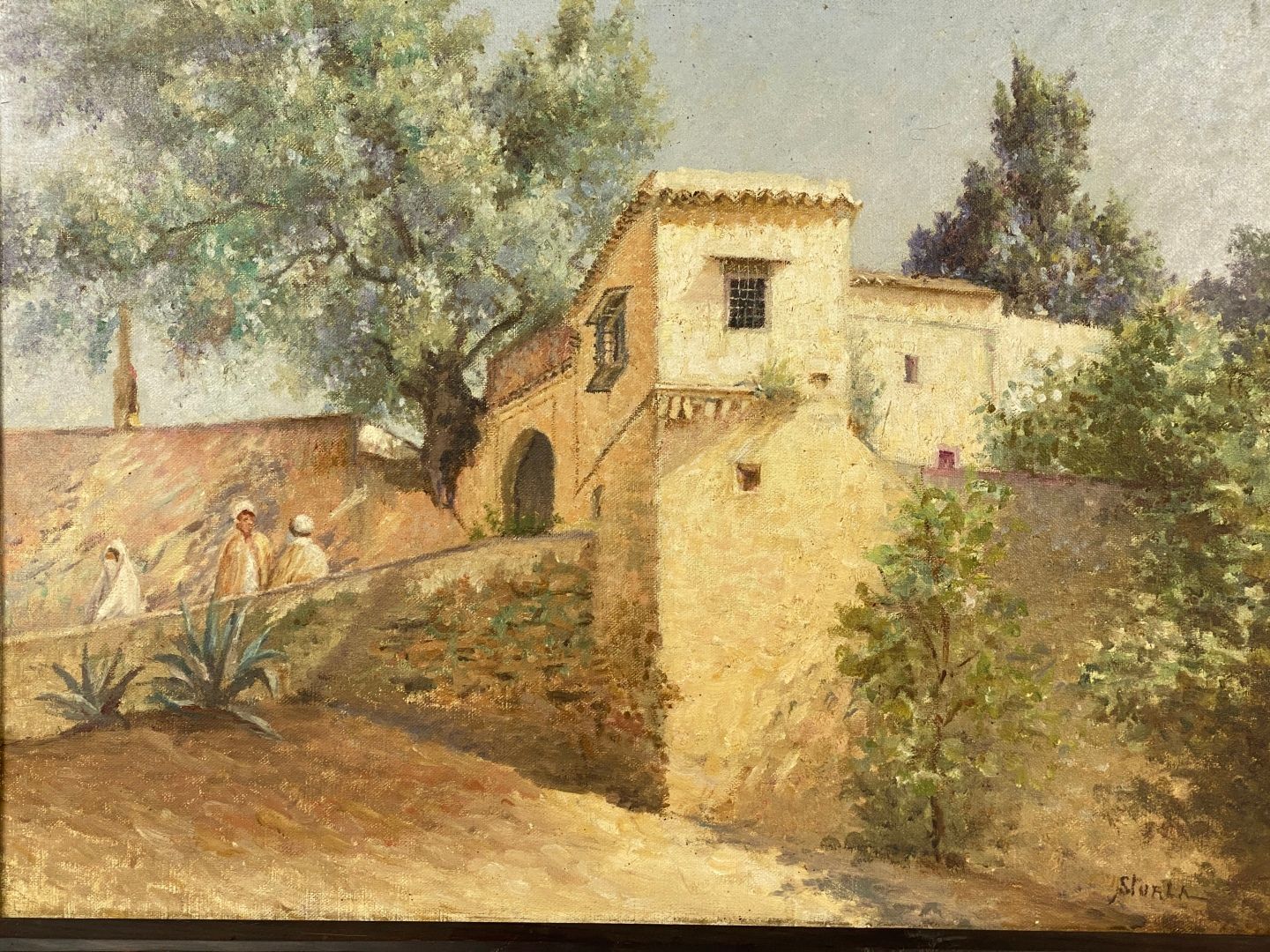 Null 米歇尔-斯图拉(1895-1936) 北非建筑前的热闹场景 布面油画 右下方签名 41 x 56 cm