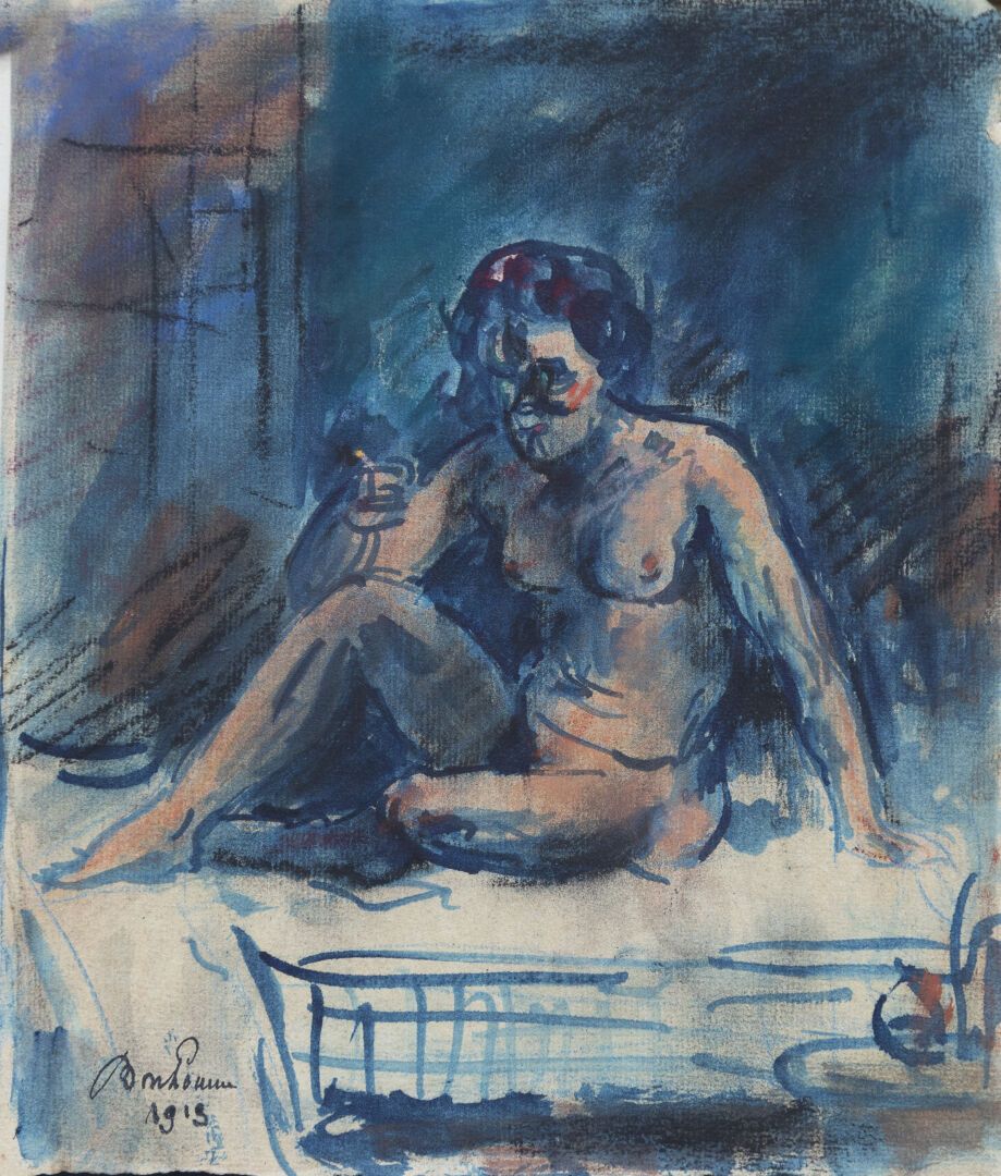 Null 莱昂-邦霍姆(Léon BONHOMME) (1870-1924)

坐着的女性裸体

纸上水彩和木炭

左下方有签名，日期为1913或1919年？
&hellip;