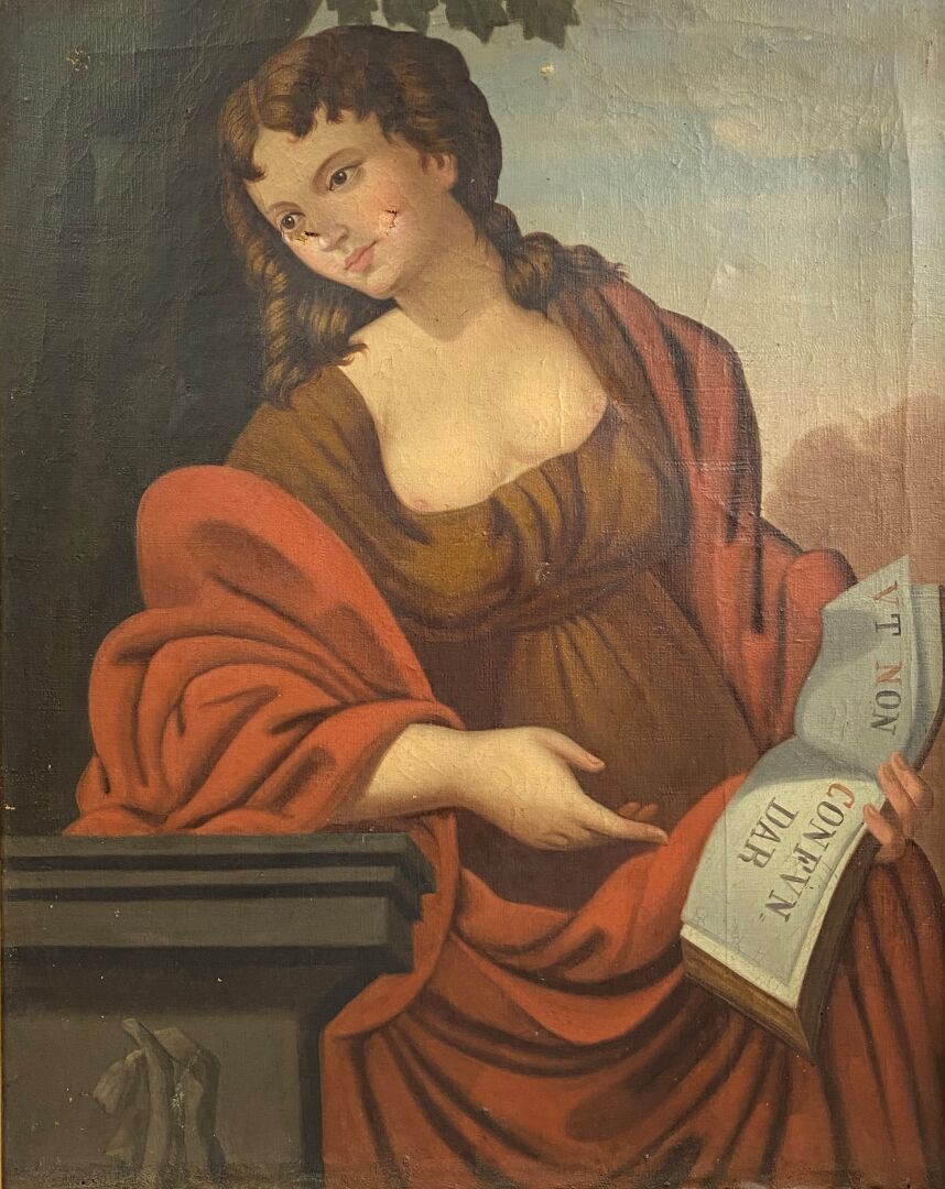 Null 19世纪学校，新古典主义风格

穿着长袍的女人

布面油画

(事故和缺失的部分)

62 x 50厘米