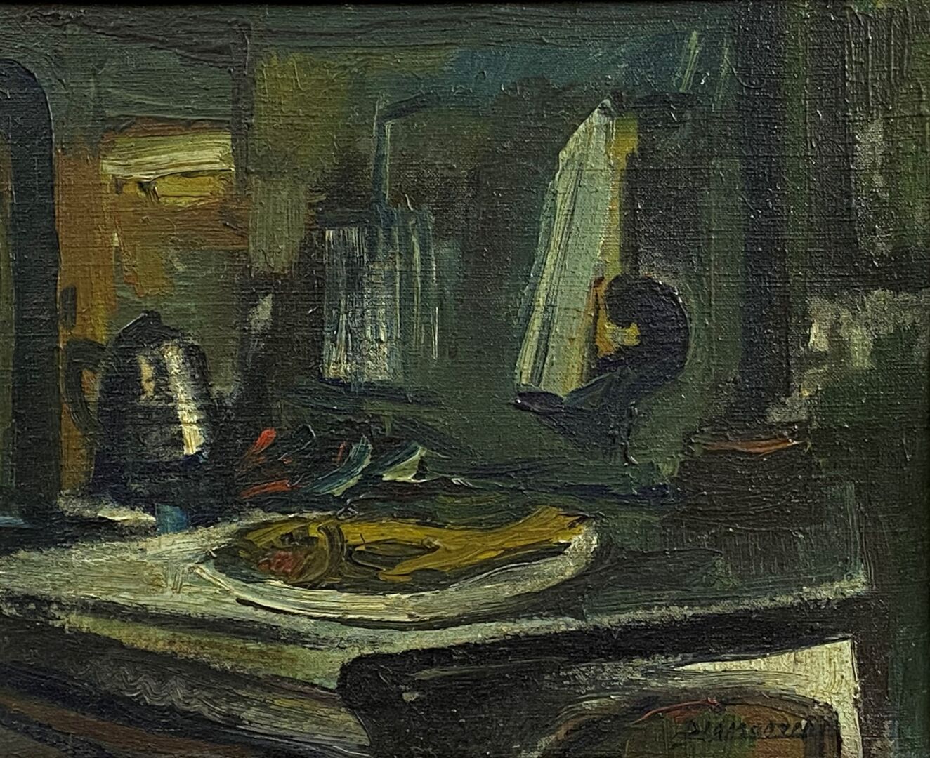 Null Diamantino RIERA (1912-1961)

咖啡壶的静物

布面油画，右下角有签名

22 x 27 cm
