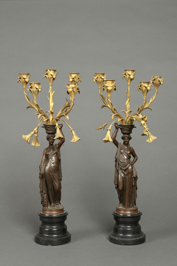 Null Louis Valentin Elias ROBERT (1821-1874)
Paire de candélabres en bronze à pa&hellip;