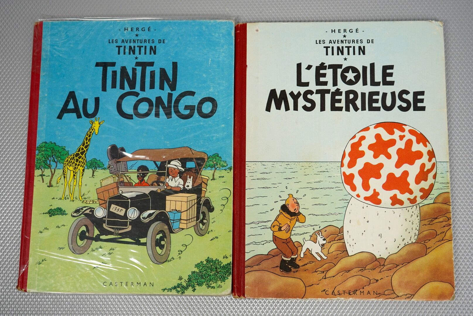 Null TINTIN au Congo. 1955. 4ème plat B14. Dos toile rouge. Papier de garde bleu&hellip;