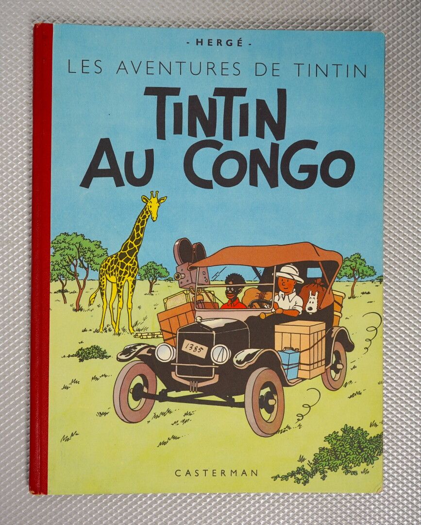 Null TINTIN in the Congo. 1952. 4th plate B6. Red cloth spine, dark blue endpape&hellip;