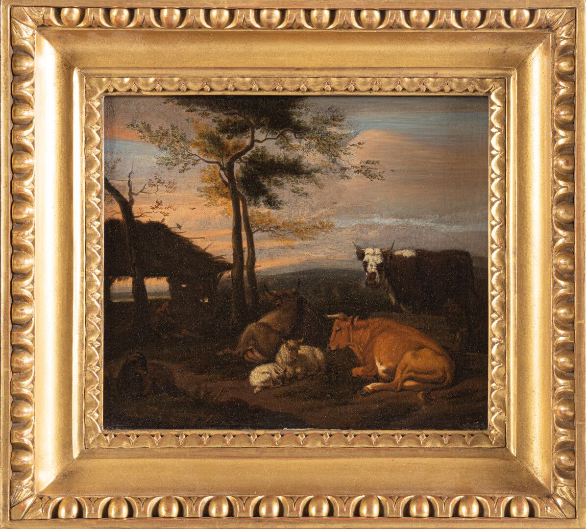Null Berger et son troupeau 

XIXe siècle 

Huile sur toile 

Cadre en bois doré&hellip;