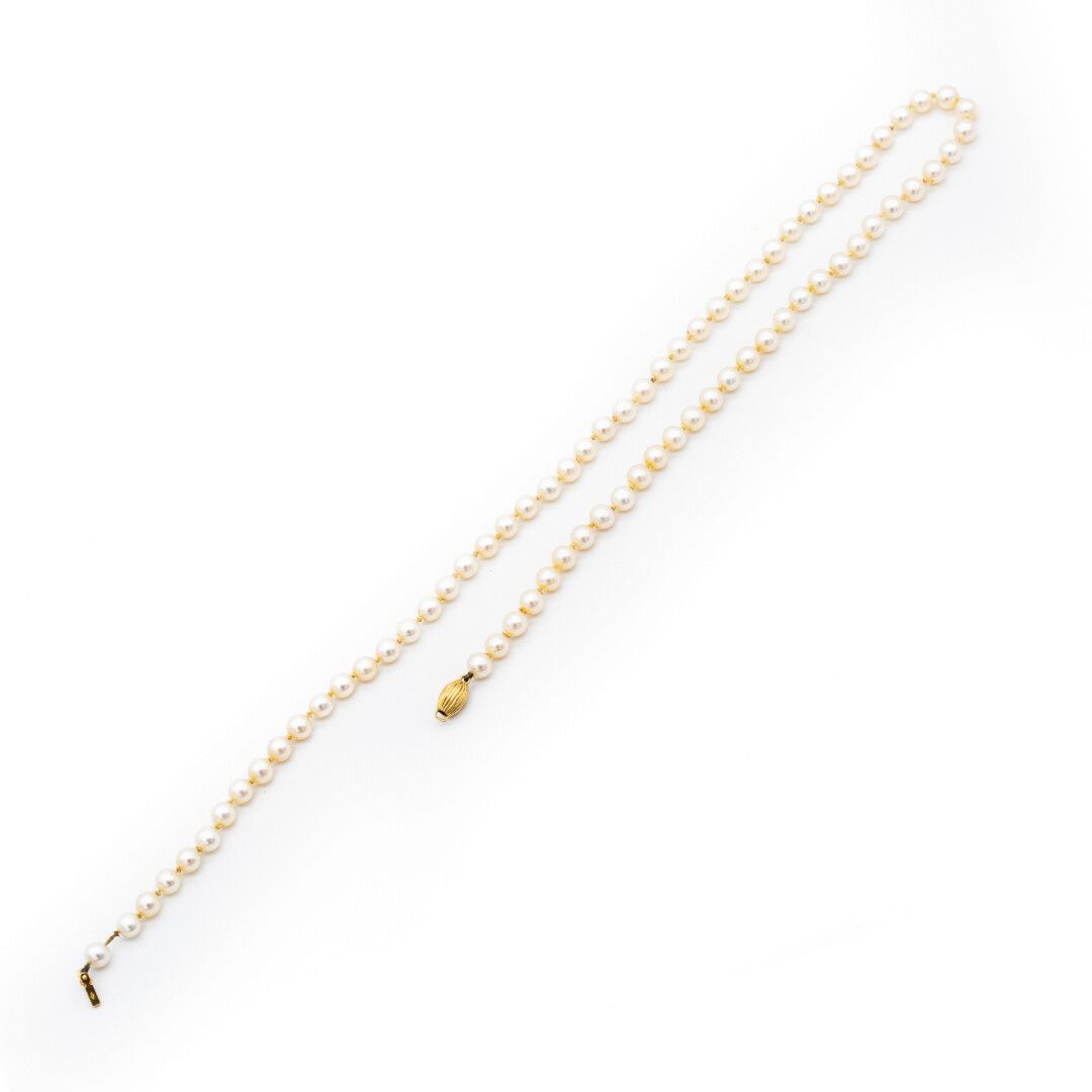Null Collier un rang de perles de culture de même diamètre. Fermoir en or jaune &hellip;