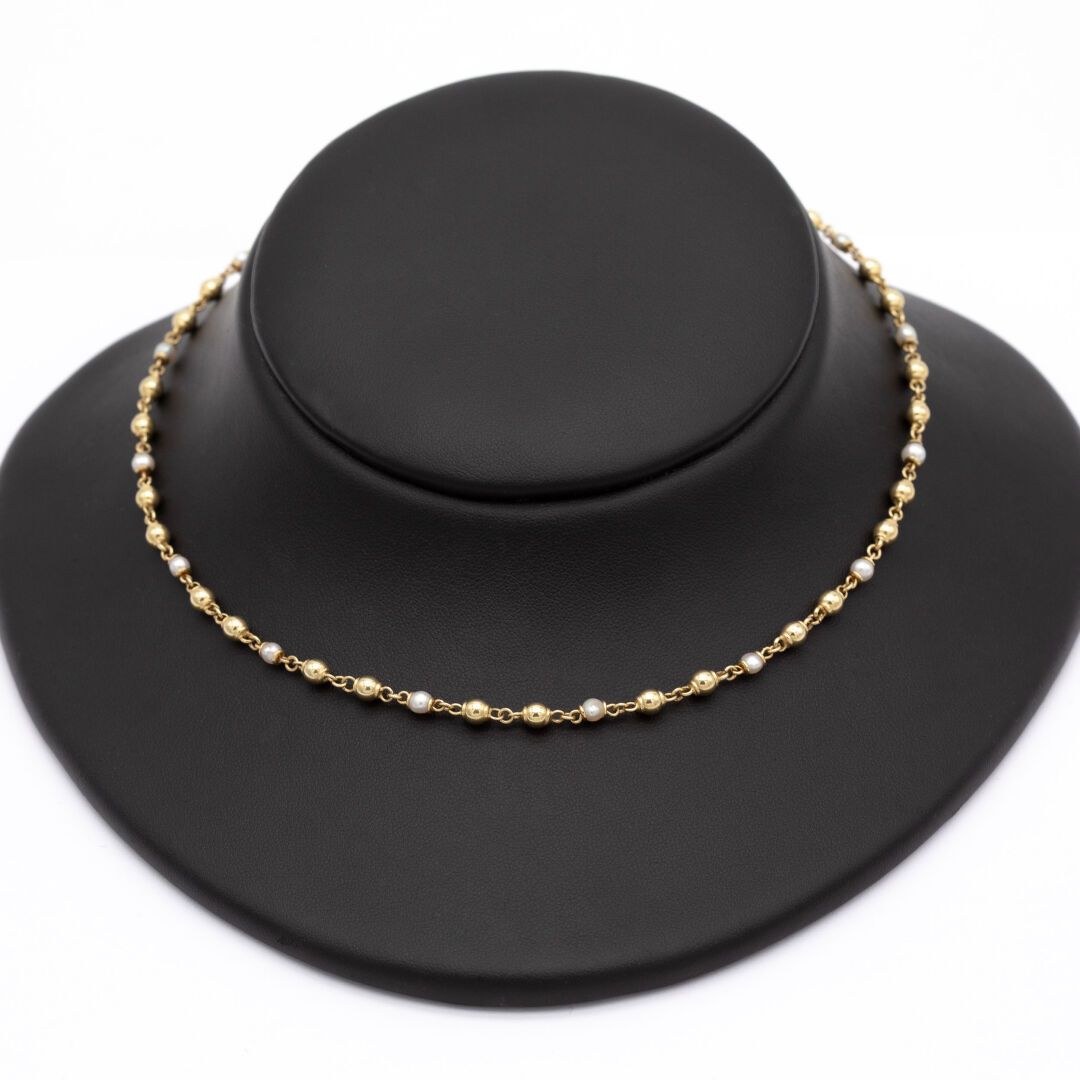 Null Necklace in yellow gold (750) 18K suite of gold beads alternated with cultu&hellip;
