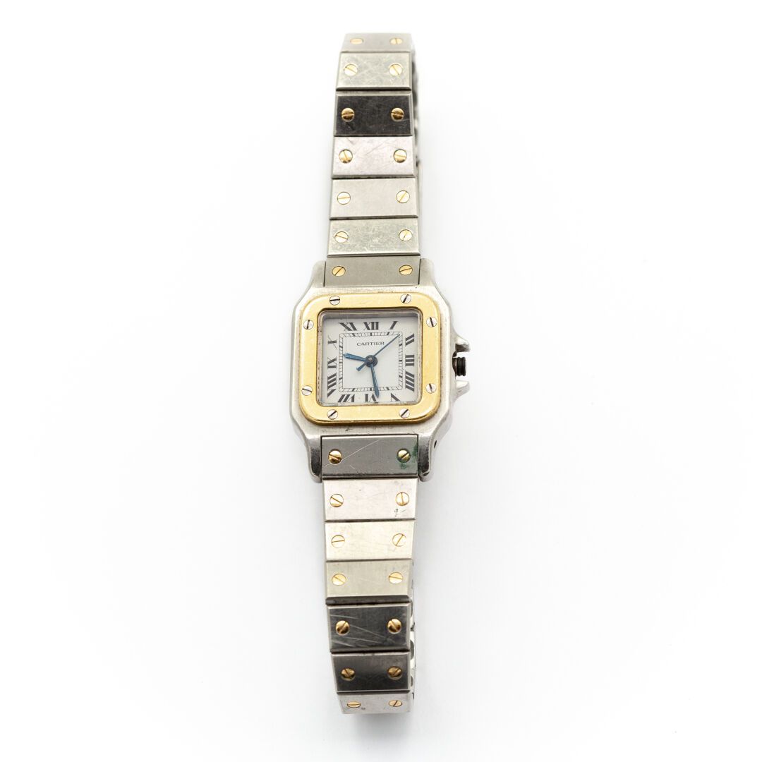 Null CARTIER Santos. Montre bracelet, boîtier et bracelet en or et acier. Mouvem&hellip;