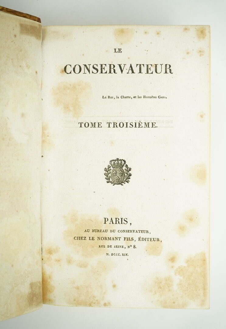 Null [恢复][政治新闻]《保守派》。[巴黎，Le Normant fils, 1818-1820. 6卷。



12.5 x 20 cm。632；656&hellip;