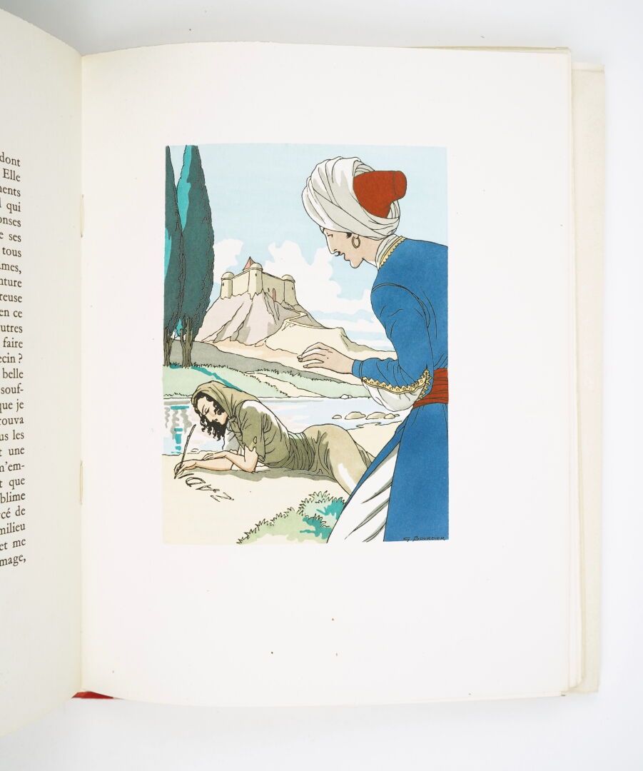 Null 伏尔泰：扎迪格。加布里埃尔-布尔迪耶的彩色插图。尼斯，费利克斯-波坦，1946年。一卷。



19乘25厘米。平装本，有文件夹和滑套。完美的状态。
&hellip;