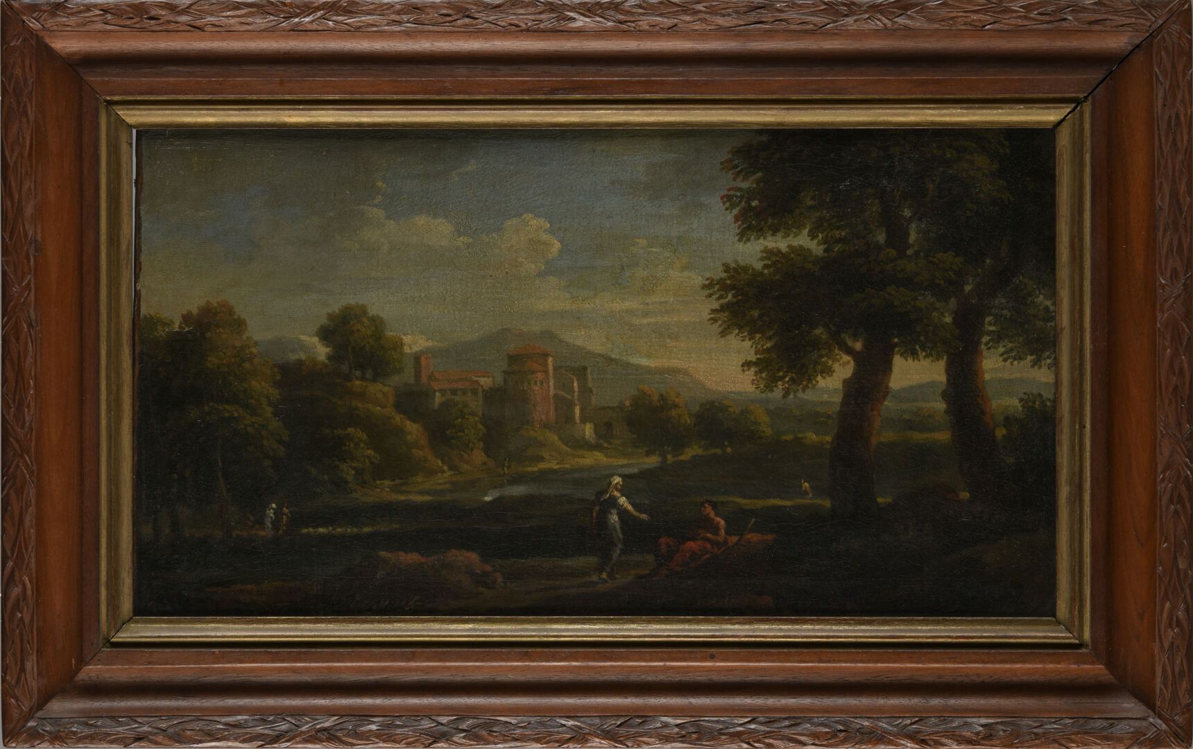 Null Jan Frans Van BLOEMEN 
Paysage classique avec château et personnage 
Huile &hellip;