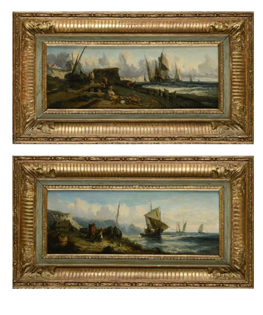 Null 阿拉巴斯特海岸的景色
一对油画板 
19世纪。
16.5 x 41 厘米