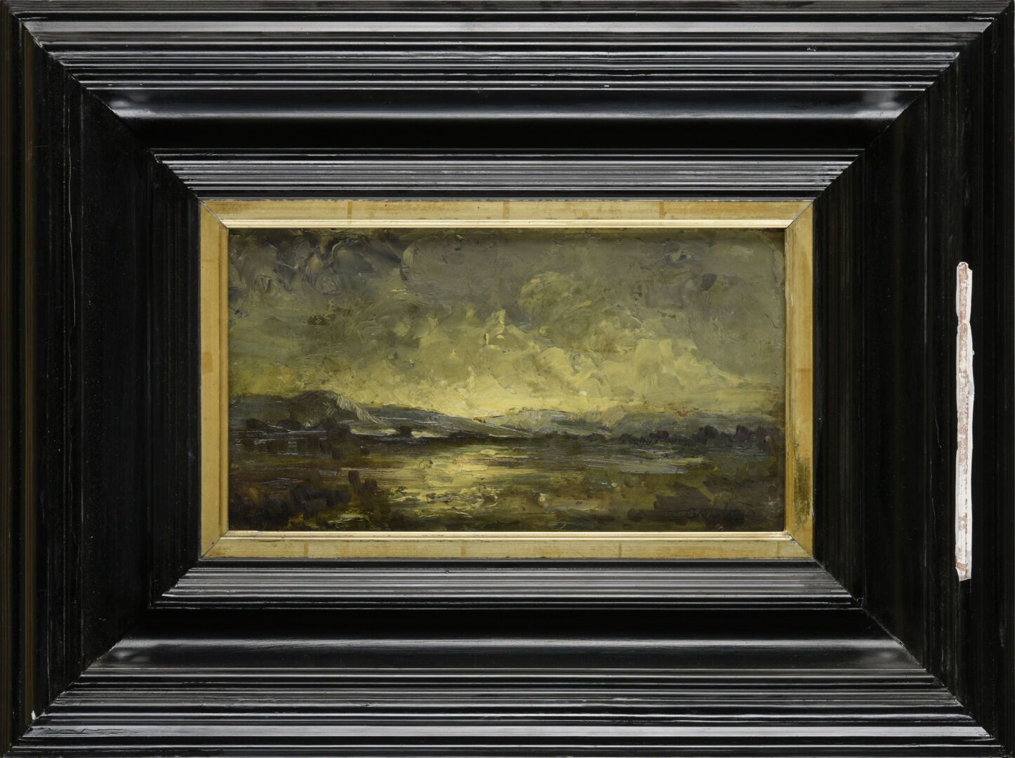 Null Scuola francese XX secolo 
Paesaggio con sole nascente 
Olio su pannello 
F&hellip;