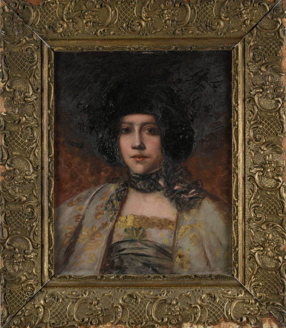 Null Porträt einer orientalischen Schönheit
Öl auf einer Holztafel. 
38 x 31 cm