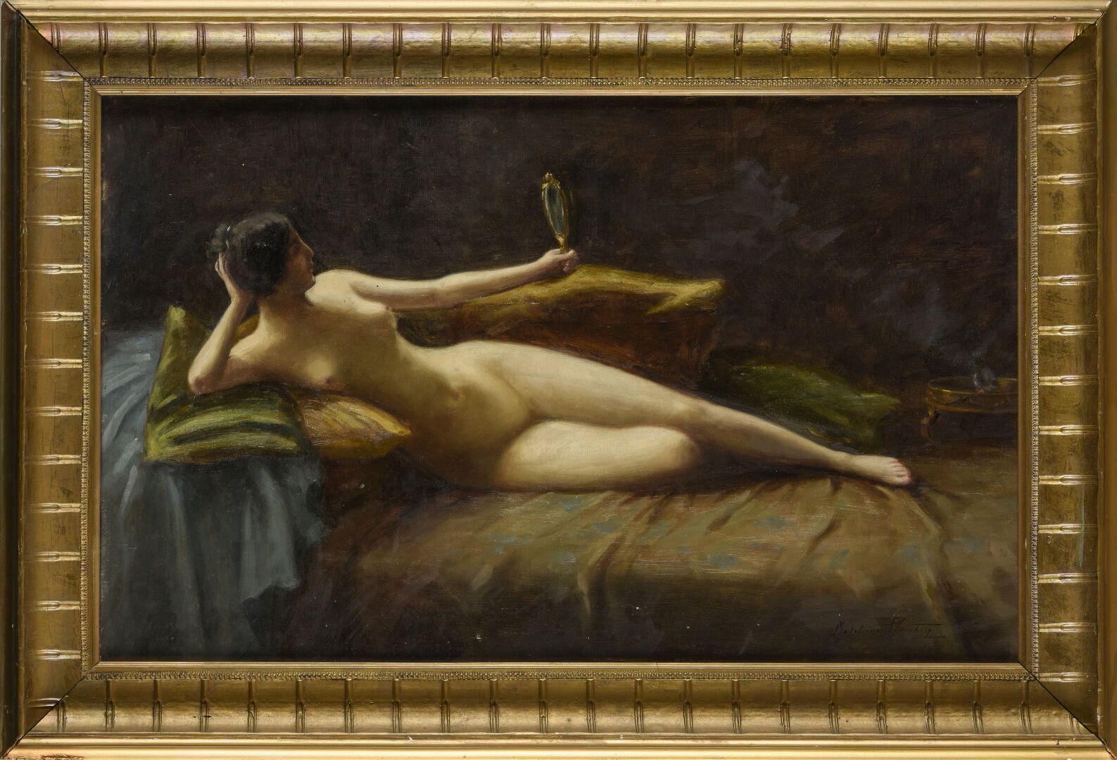 Null Madelaine PLANTEY (1890-1985)
Odalisque with mirror
Oil on canvas 
Signed l&hellip;
