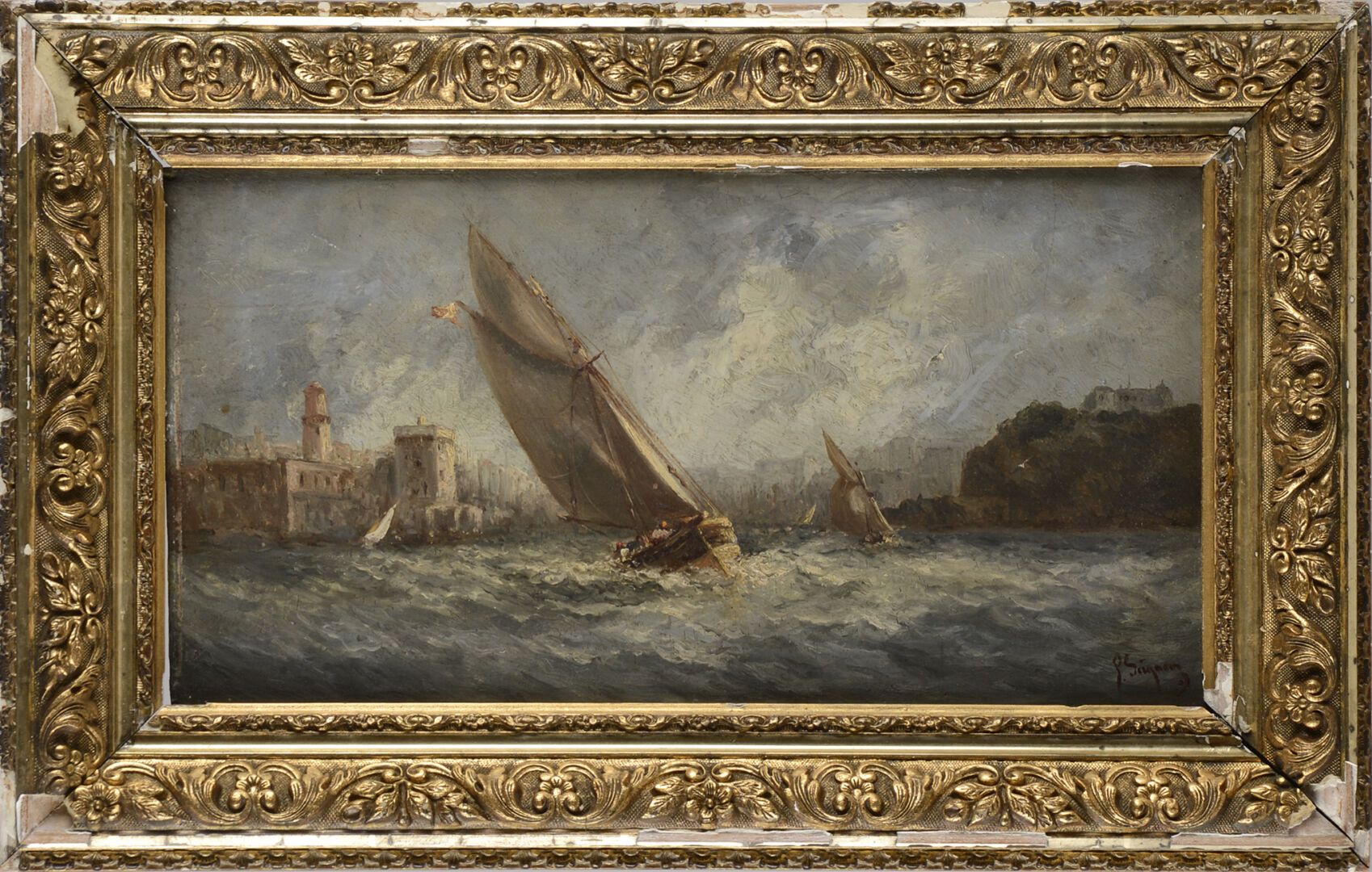 Null Paul SEIGNON (1820-1890)
L'entrée du port de Marseille
Huile sur panneau 
S&hellip;