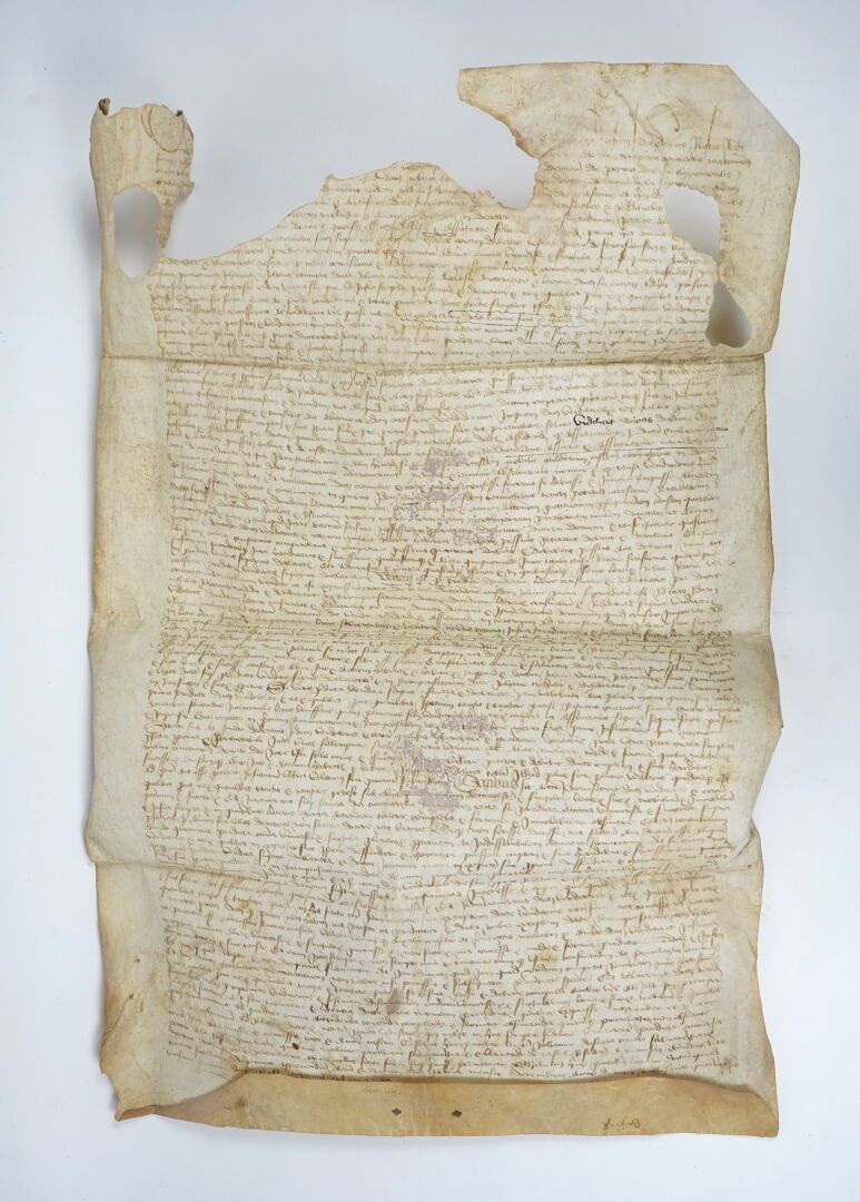 Null Pergamena datata 1421.

43 x 60 cm. Manca l'inizio del testo. Con due riass&hellip;