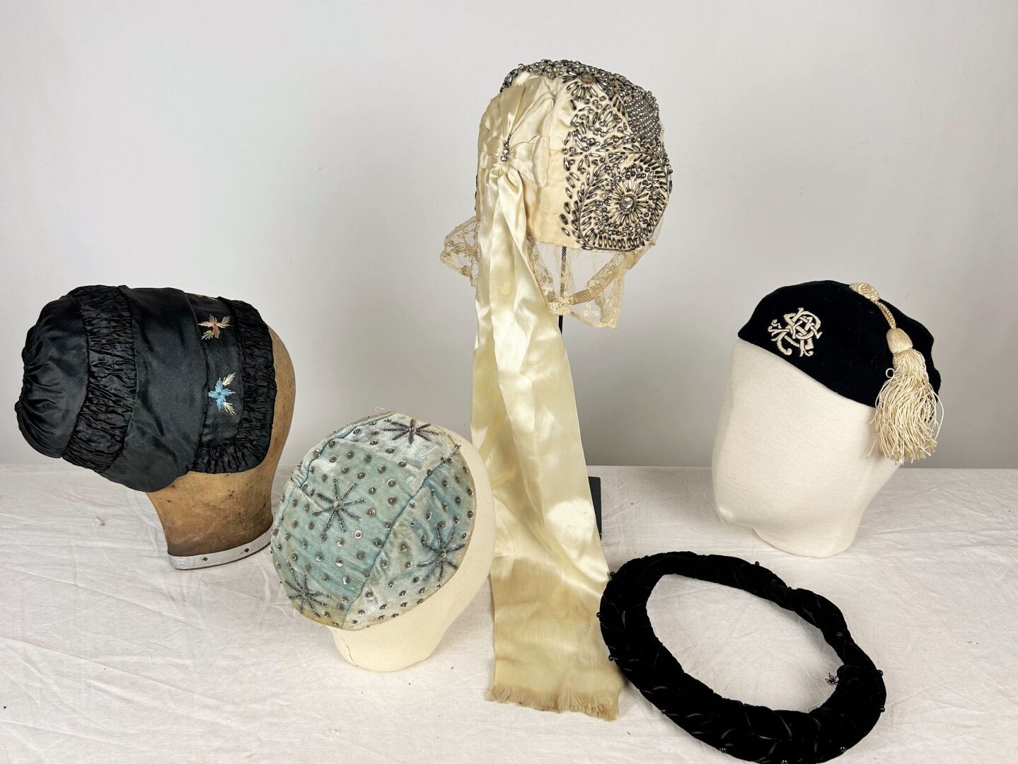 Four Circa 1900-1920 caps, bonnets and bibi, including a…