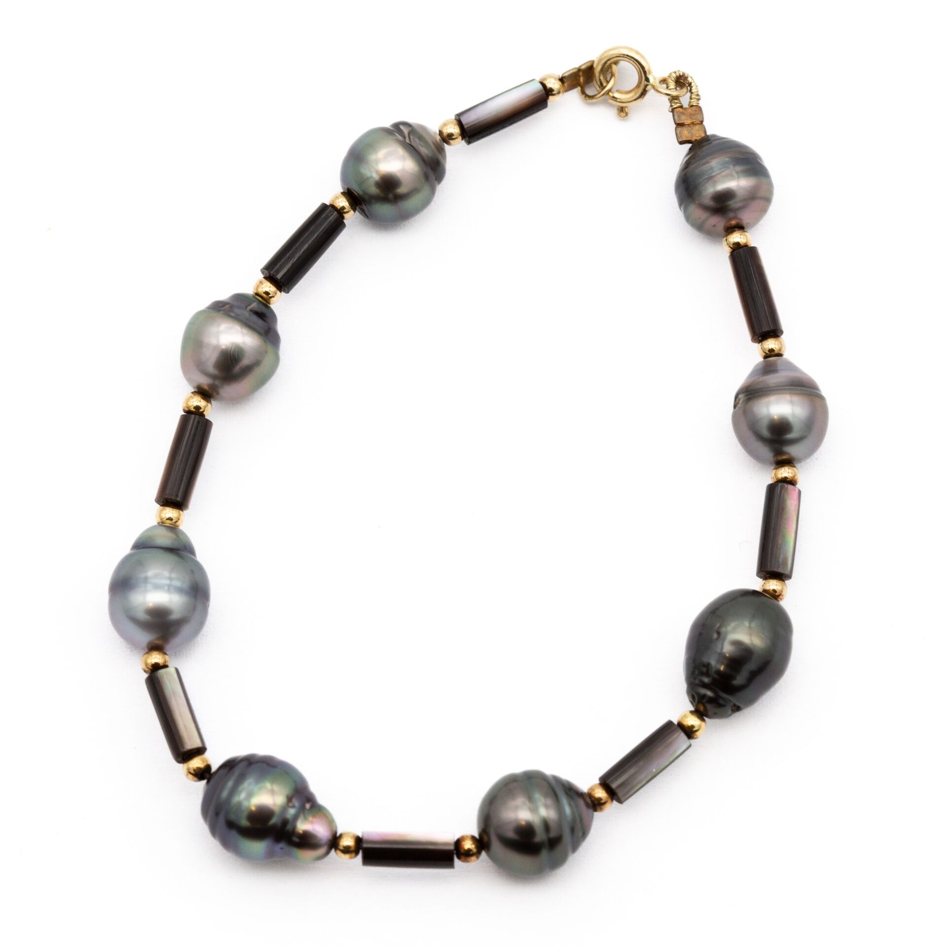 Null Bracelet en or jaune (750) 18K perles de culture grises alternées de batonn&hellip;