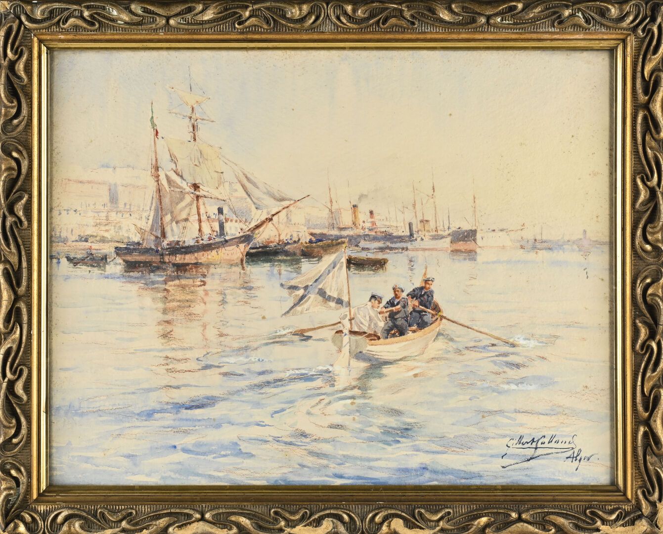 Null Gilbert GALLAND (1870-1956), 
Die Bucht von Algier, 
Aquarell auf Papier, 
&hellip;
