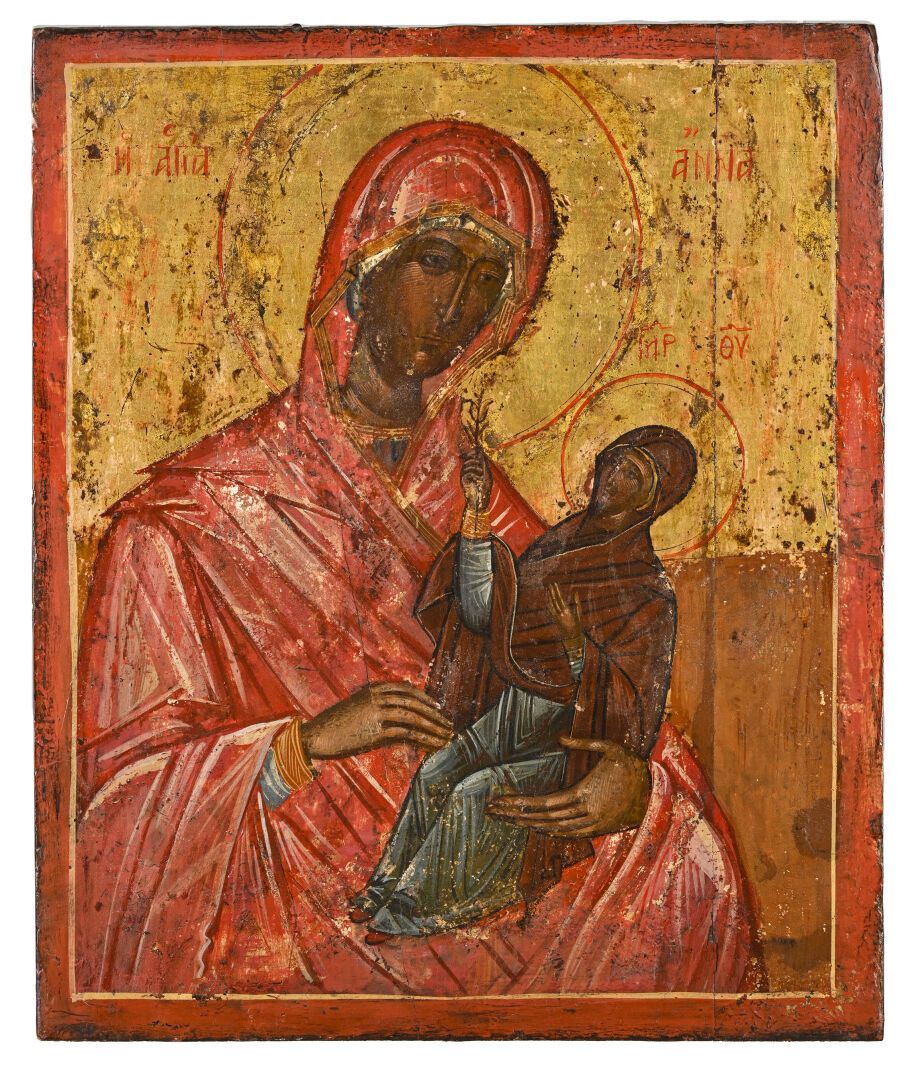 Null Icône de Sainte Anne avec la Vierge Marie. Grèce, XIXe siècle.
Tempera sur &hellip;