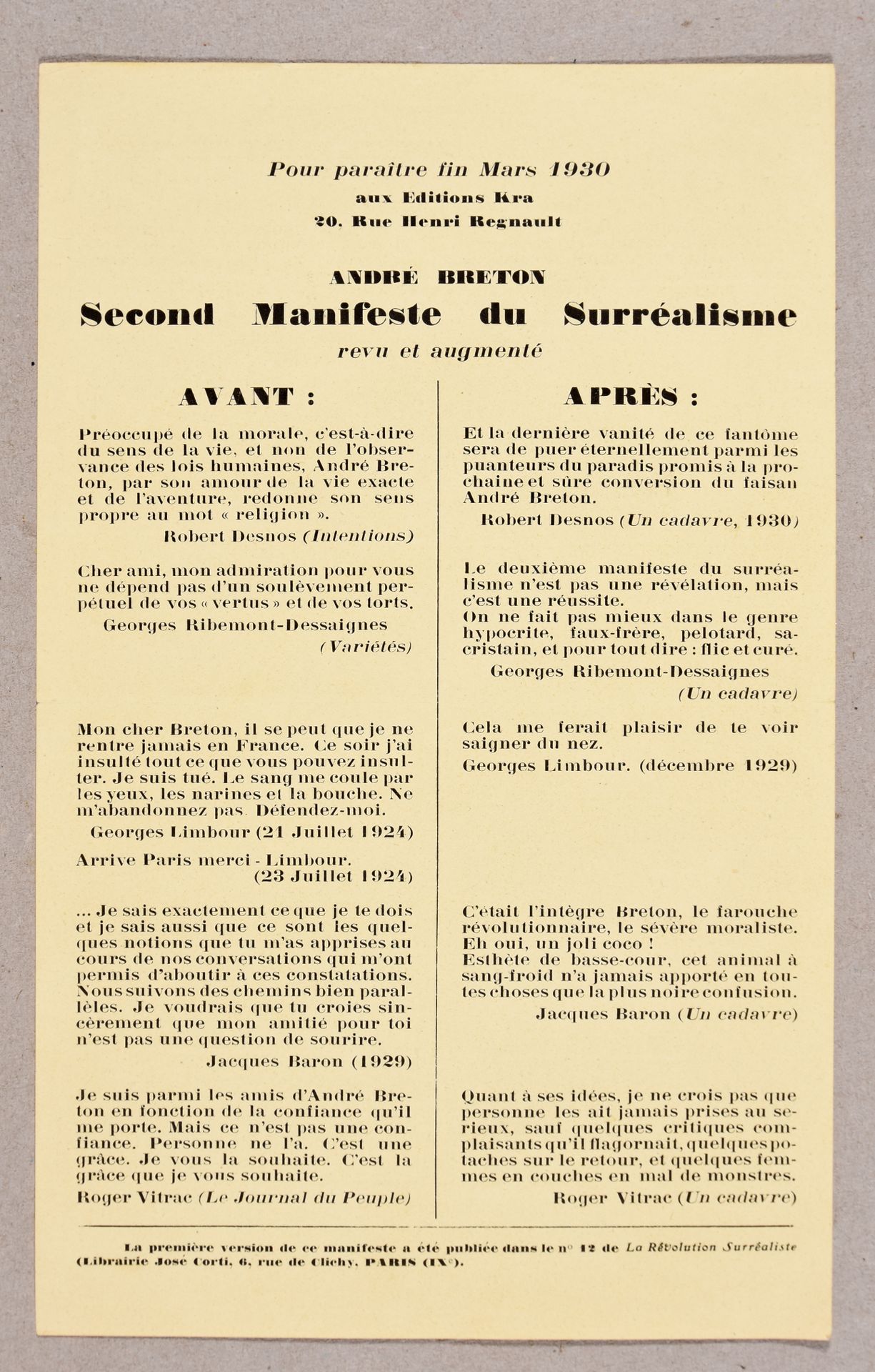 Ernst, Max BRETON, André Second manifeste du surréalisme. Paris Kra 1930 (25/6/1&hellip;