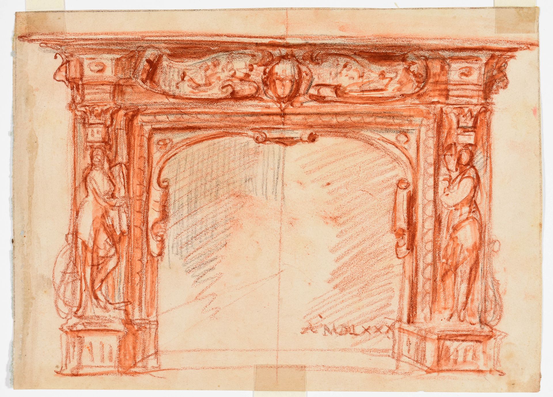 Null Pieza de chimenea. Siglo XIX Dibujo, tiza roja y negra, 21,2 x 29,6 cm, pap&hellip;