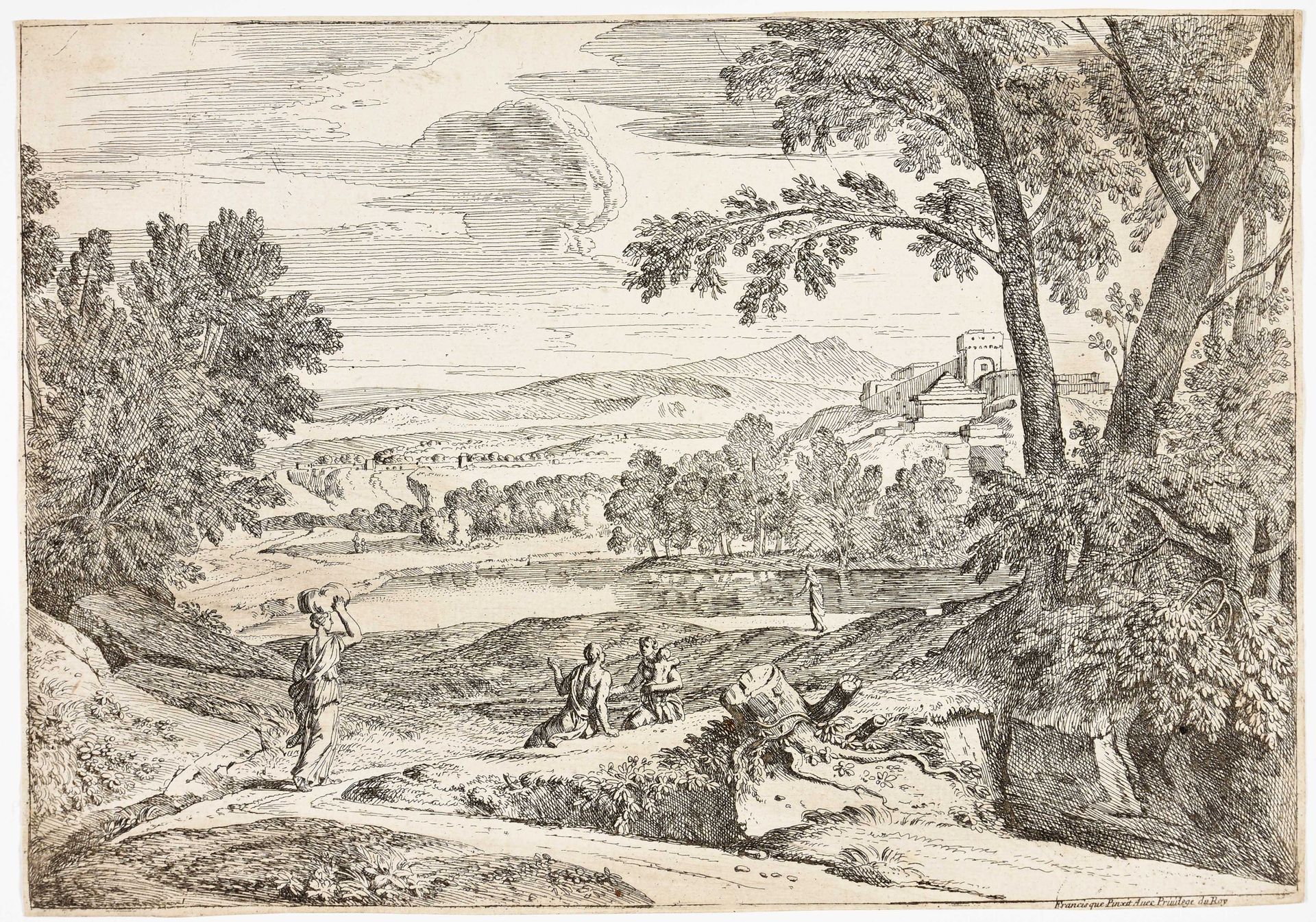 Millet, Francisque ; Théodore THEODORE.在弗朗西斯克-米莱之后。有道路和旅行者的景观。约1660年蚀刻版画，21 x 30&hellip;