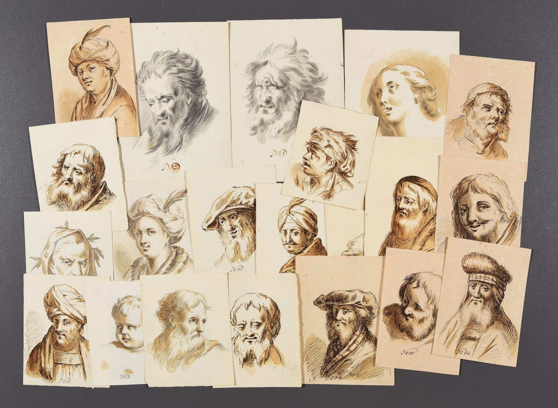 Null Sammlung kleiner Porträtzeichnungen. 1770-1800 30 Zeichnungen, Feder und sc&hellip;