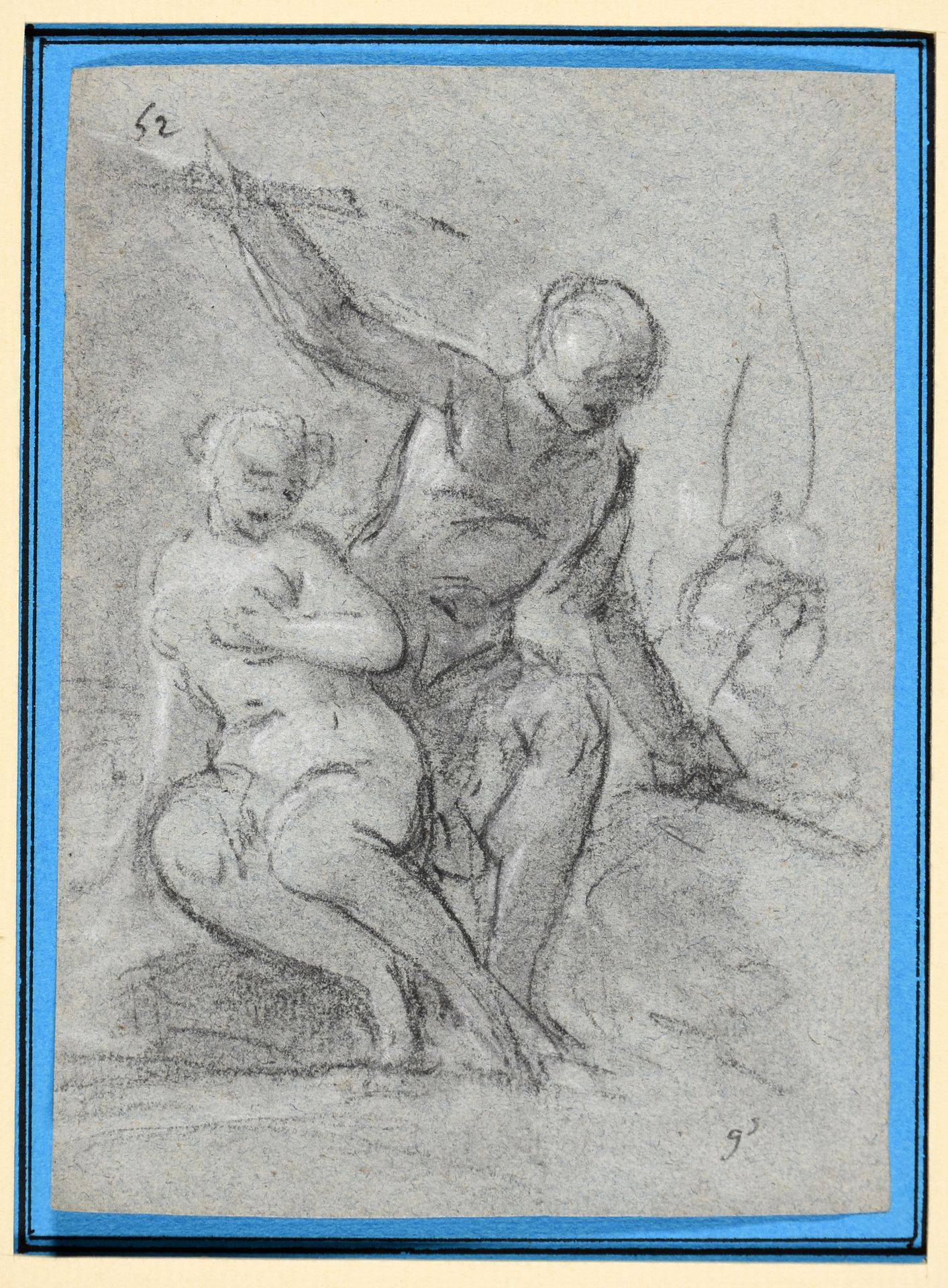 Null 人物素描，18世纪上半叶 素描，黑色粉笔，用白色调高，16.2 x 17.7厘米，蓝色/灰色纸，无签名（左上角用铅笔添加的数字，左边缘有修剪）。在pa&hellip;
