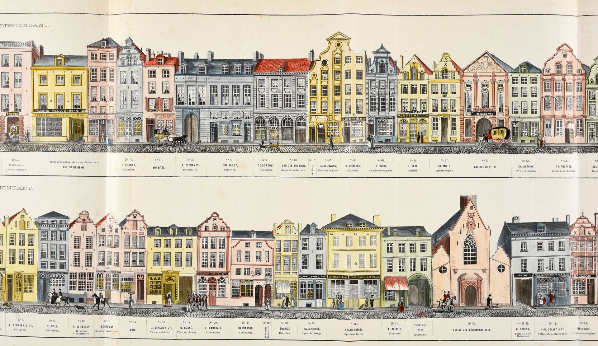 Null 3 Drucke. 1. Rue de la Madeleine im Jahr 1825 mit der Angabe der Einwohnerz&hellip;