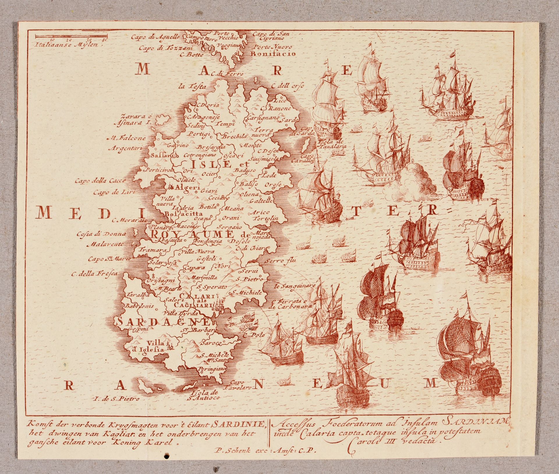 Null 2 maps. 1. Sardina insula. Wood engr., 20 x 31 cm. From: Münster, S. "De la&hellip;