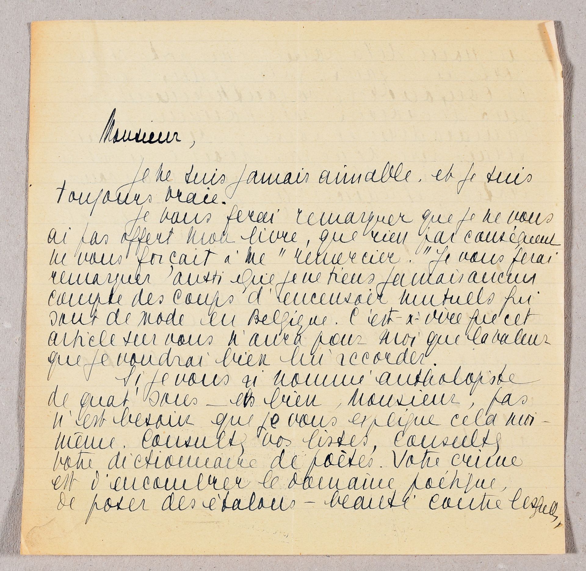 Null DE VIVIER, Marie Eigenhändiger Brief an Pierre-Louis Flouquet. S.L. S.D. 5 &hellip;