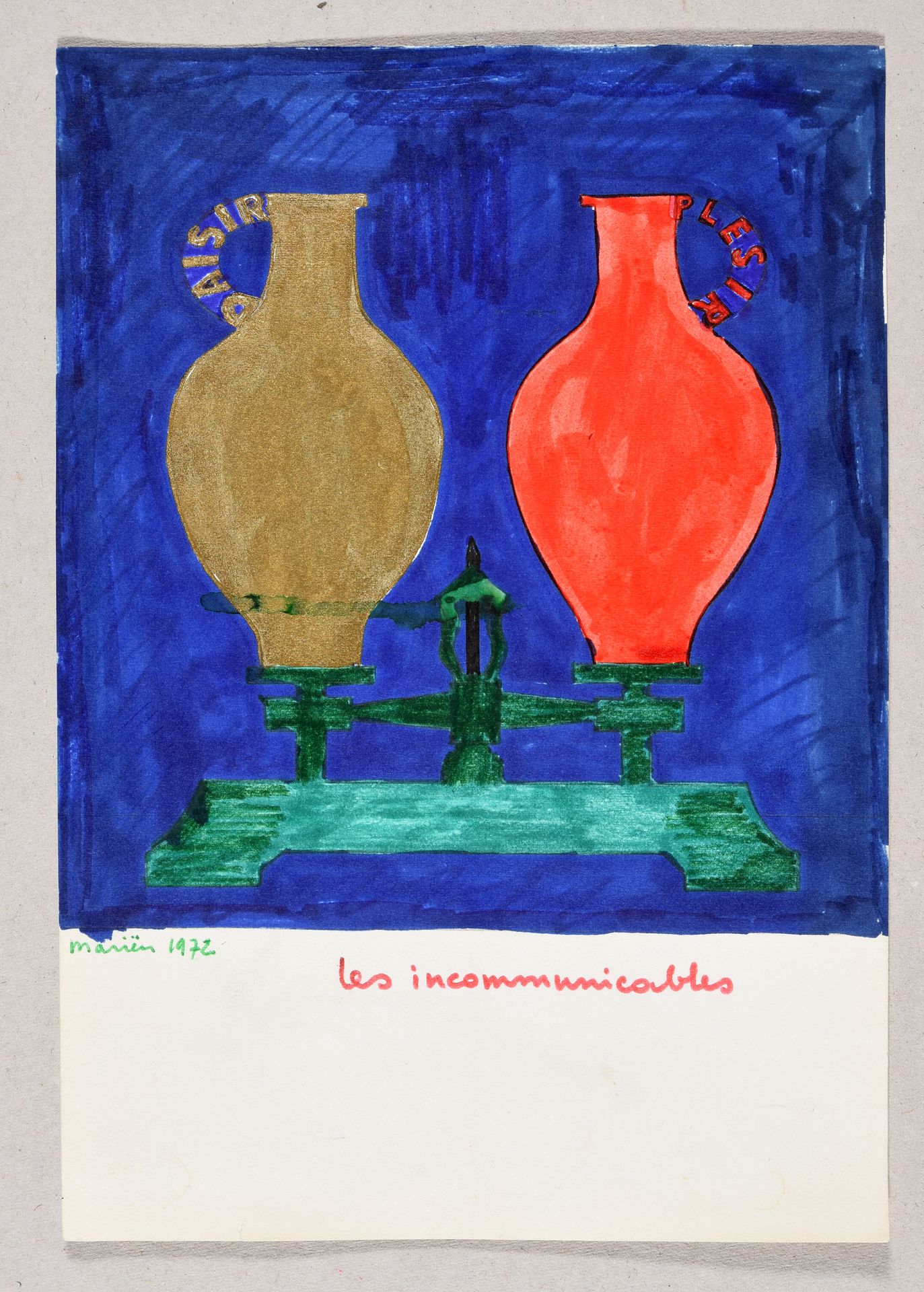 Mariën, Marcel MARIËN, Marcel Les incommunicables.1972年 绘画，彩色和鎏金墨水，白色羊皮纸26 x 18厘&hellip;