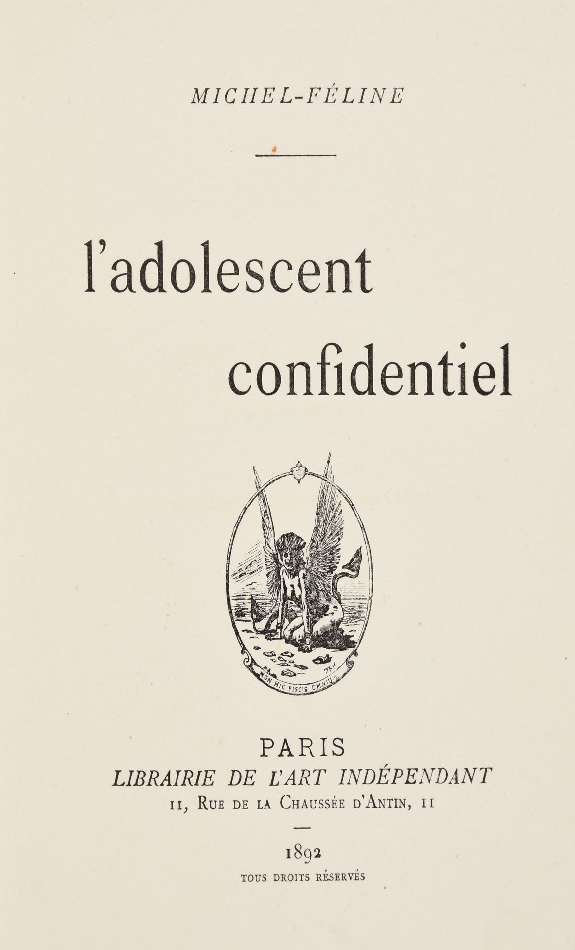 Null MICHEL‐FÉLINE L’adolescent confidentiel. Paris Librairie de l'Art indépenda&hellip;