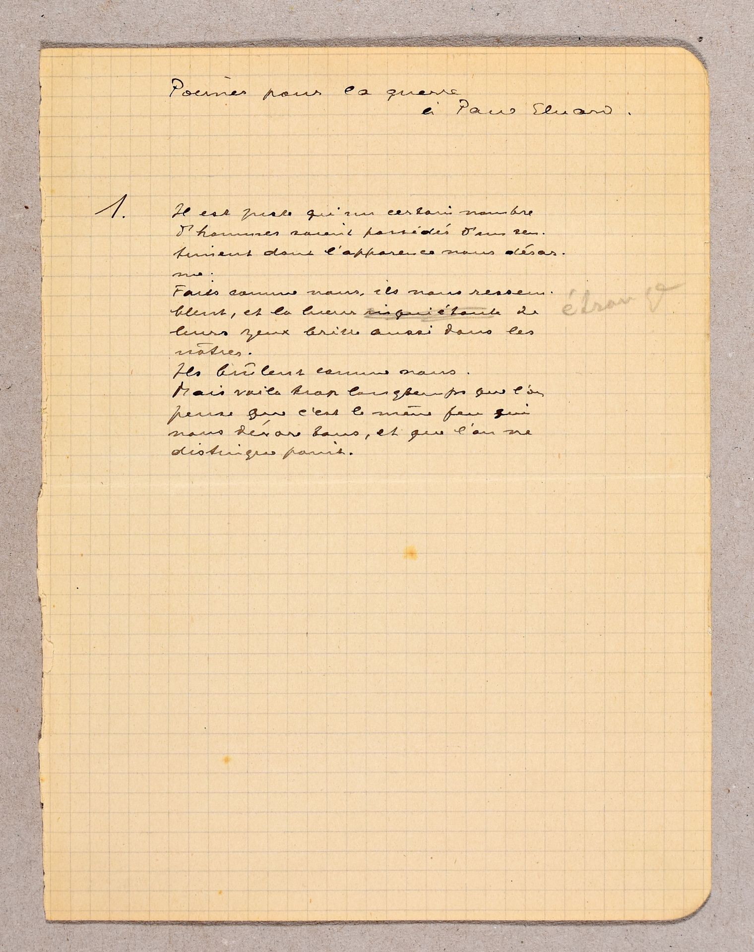 Null GOEMANS, Camille "为战争写的诗"。巴黎 "12月12日192(9?)" 签名的手稿：11页，9页，8开，22 x 16.5厘米，绘图&hellip;