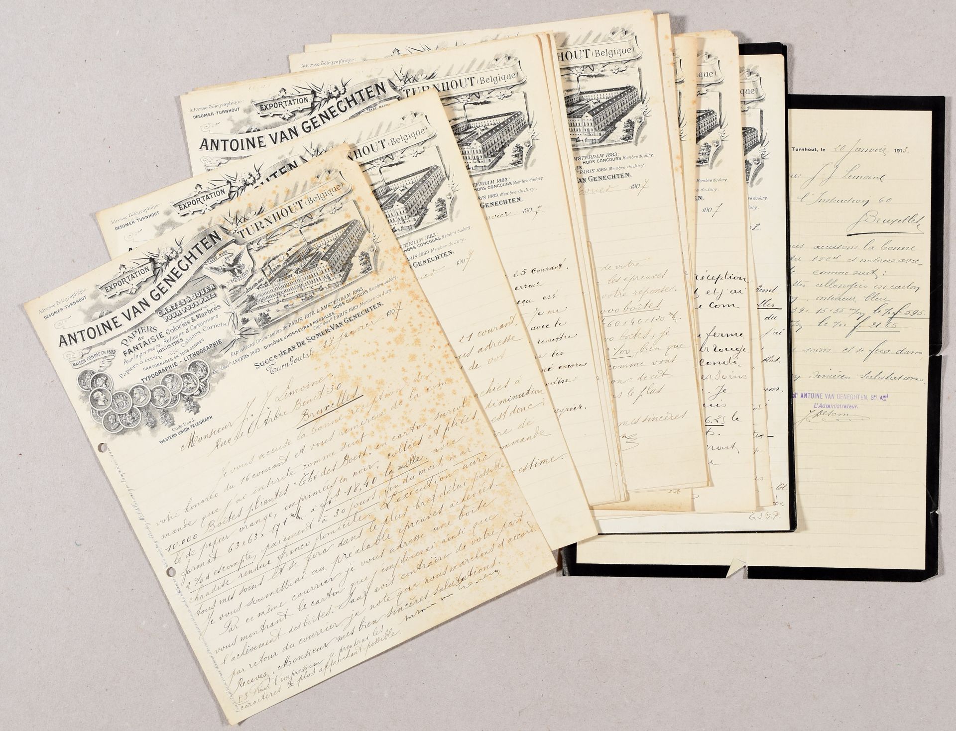 Null VAN GENECHTEN, Antoine (Éts.) 25份署名信件和备忘录，致J.J. Lemoine。Turnhout 1907-1913 &hellip;