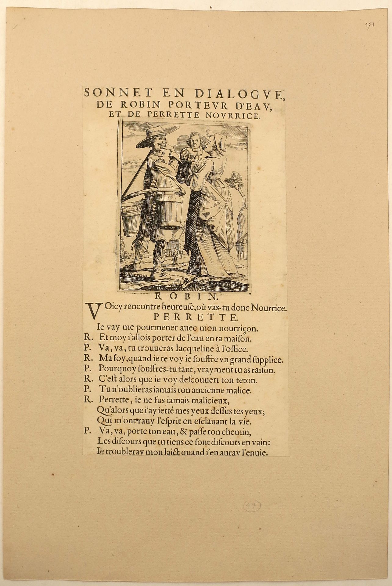 Null 担水人罗宾和护士佩雷特对话的十四行诗。法国 [约1720-1740] 铜版画，12.7 x 9.9厘米，印在1张纸上，平铺27.0 x 15.3厘米（&hellip;