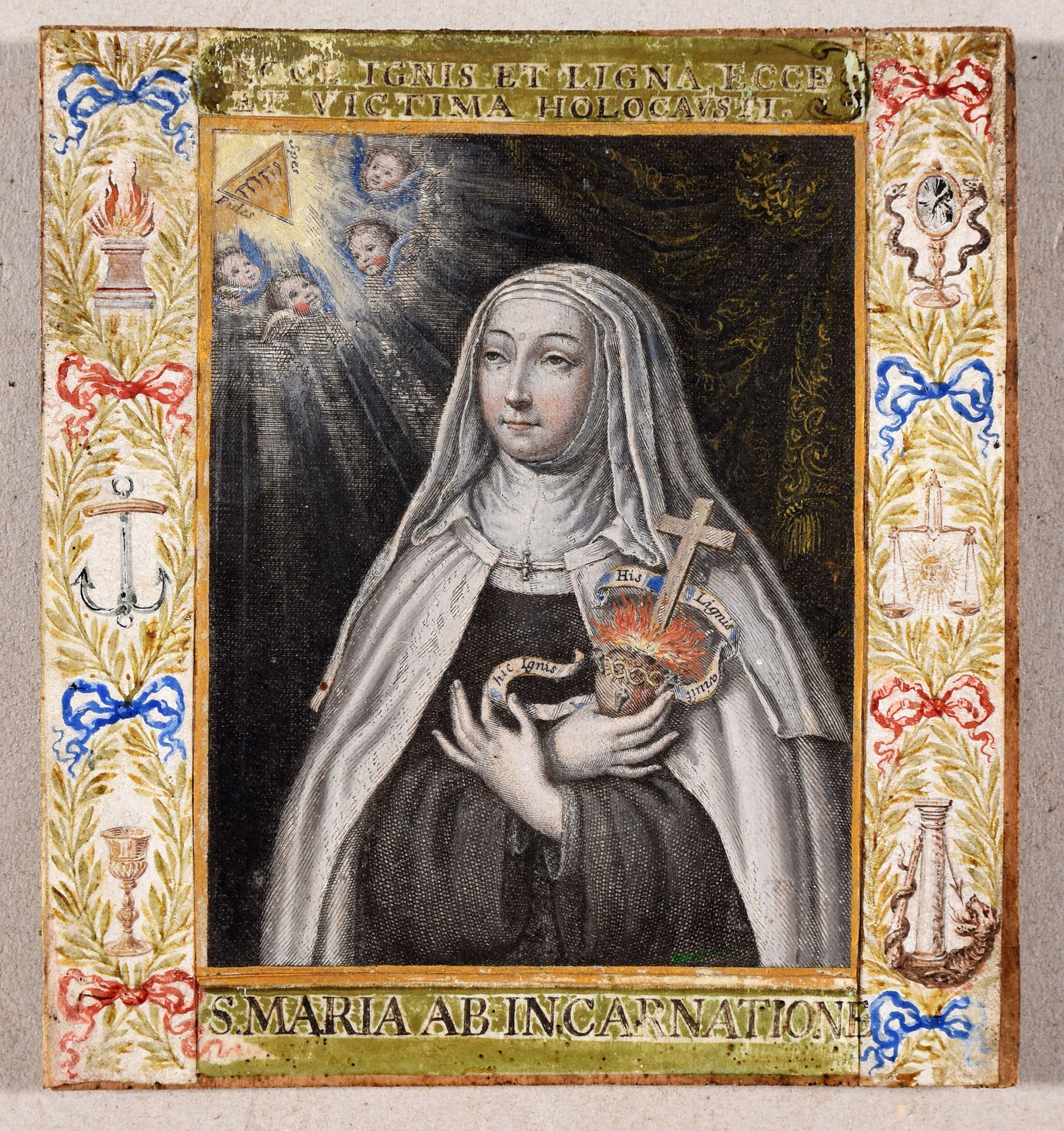 Null 
"S.玛丽亚-阿卜杜勒-伊万诺维奇（Maria Ab Incarnatione）。法国？ 18世纪 雕刻，编织纸，12 x 9,2厘米，手绘边框，1&hellip;