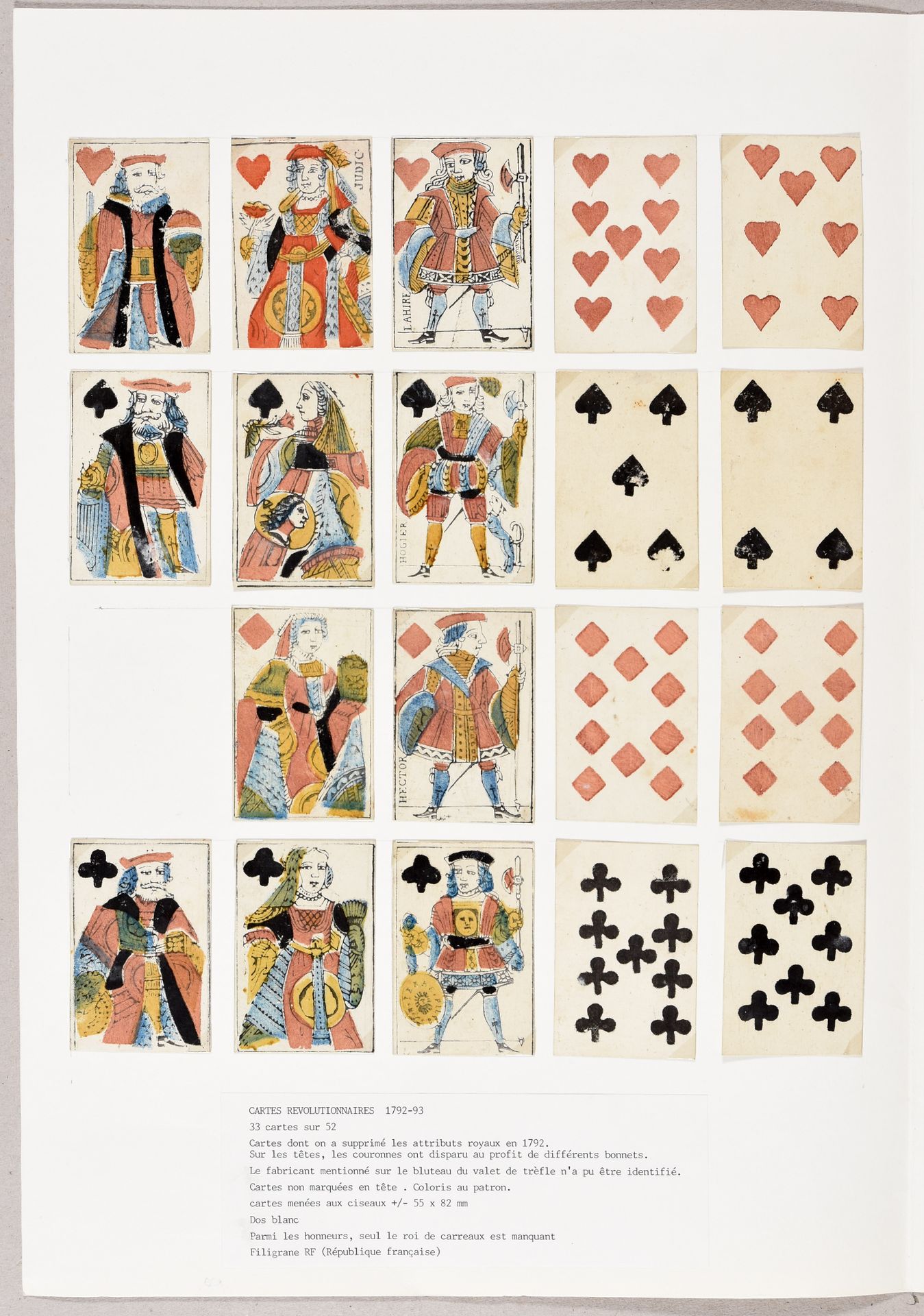 Null 33 cartes d'un jeu révolutionnaire. France s.N. 1792-1793 En pied, gravées &hellip;