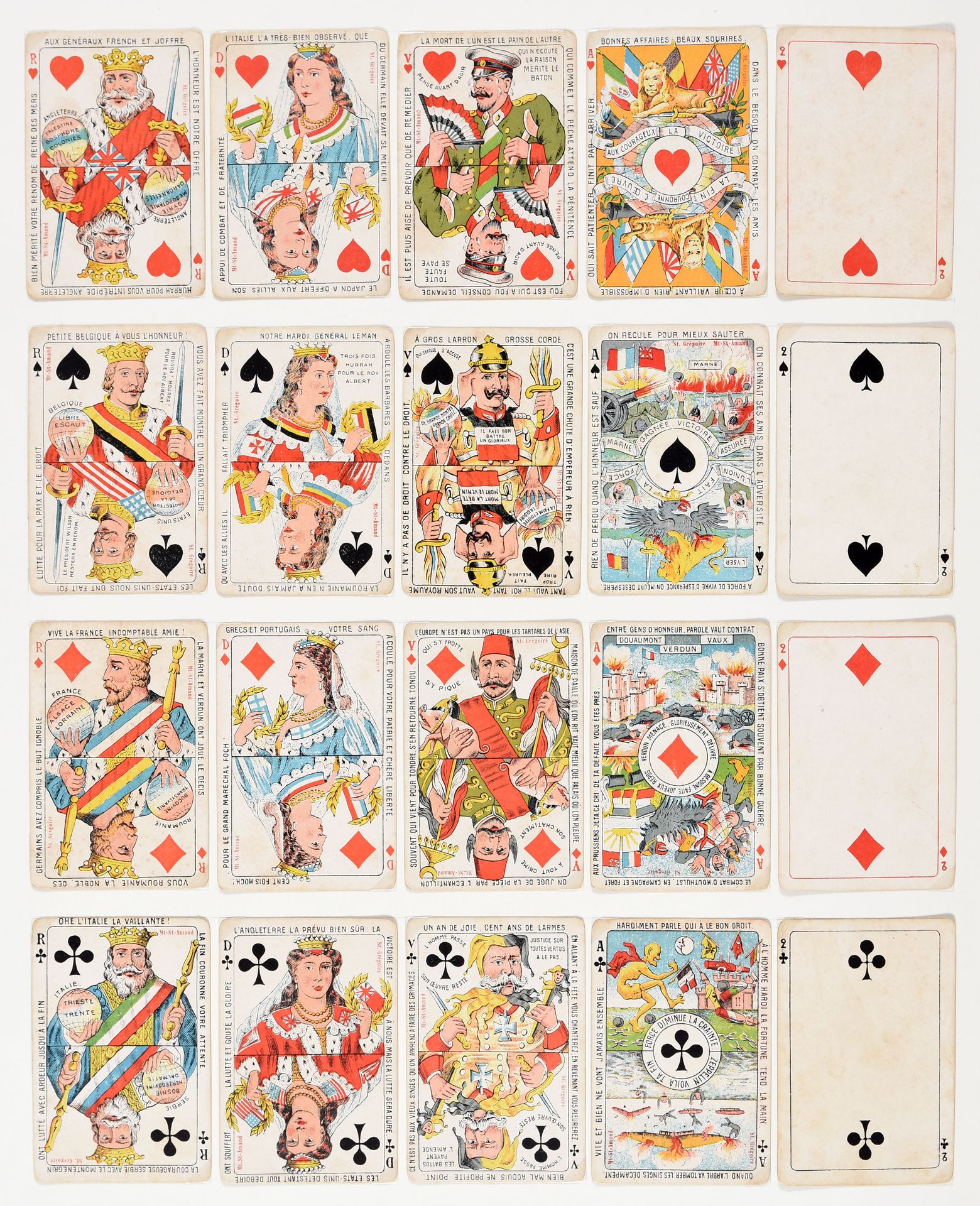 Null 盟国的游戏。Turnhout Biermans 1919年2个双头套，彩色石版画，9,2 x 6,2厘米，52张卡片。安装在支撑片上的照片角下。状况良&hellip;