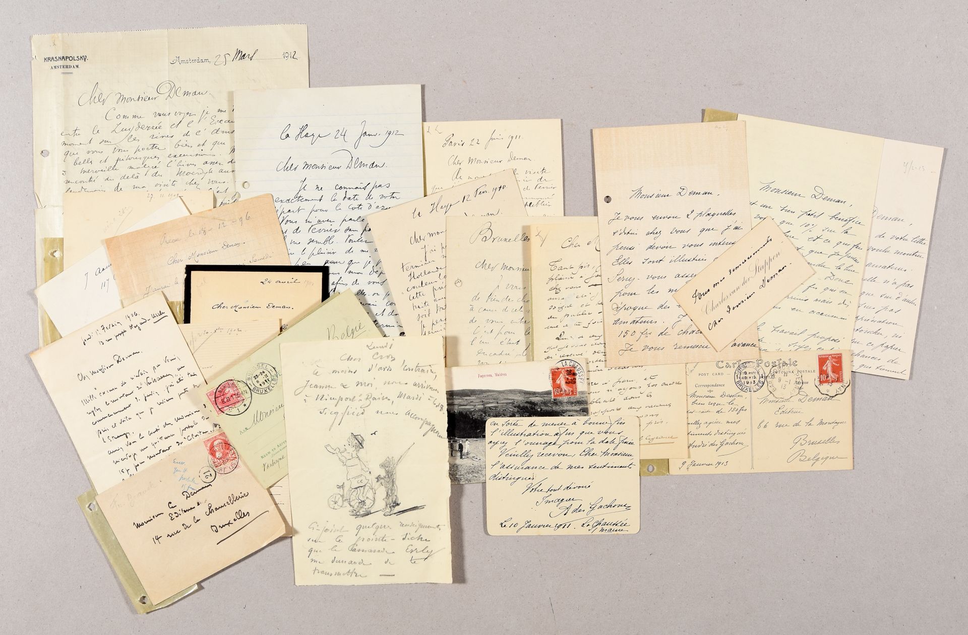 Null Korrespondenz: 21 Briefe und Postkarten, die an "Monsieur Deman" gerichtet &hellip;