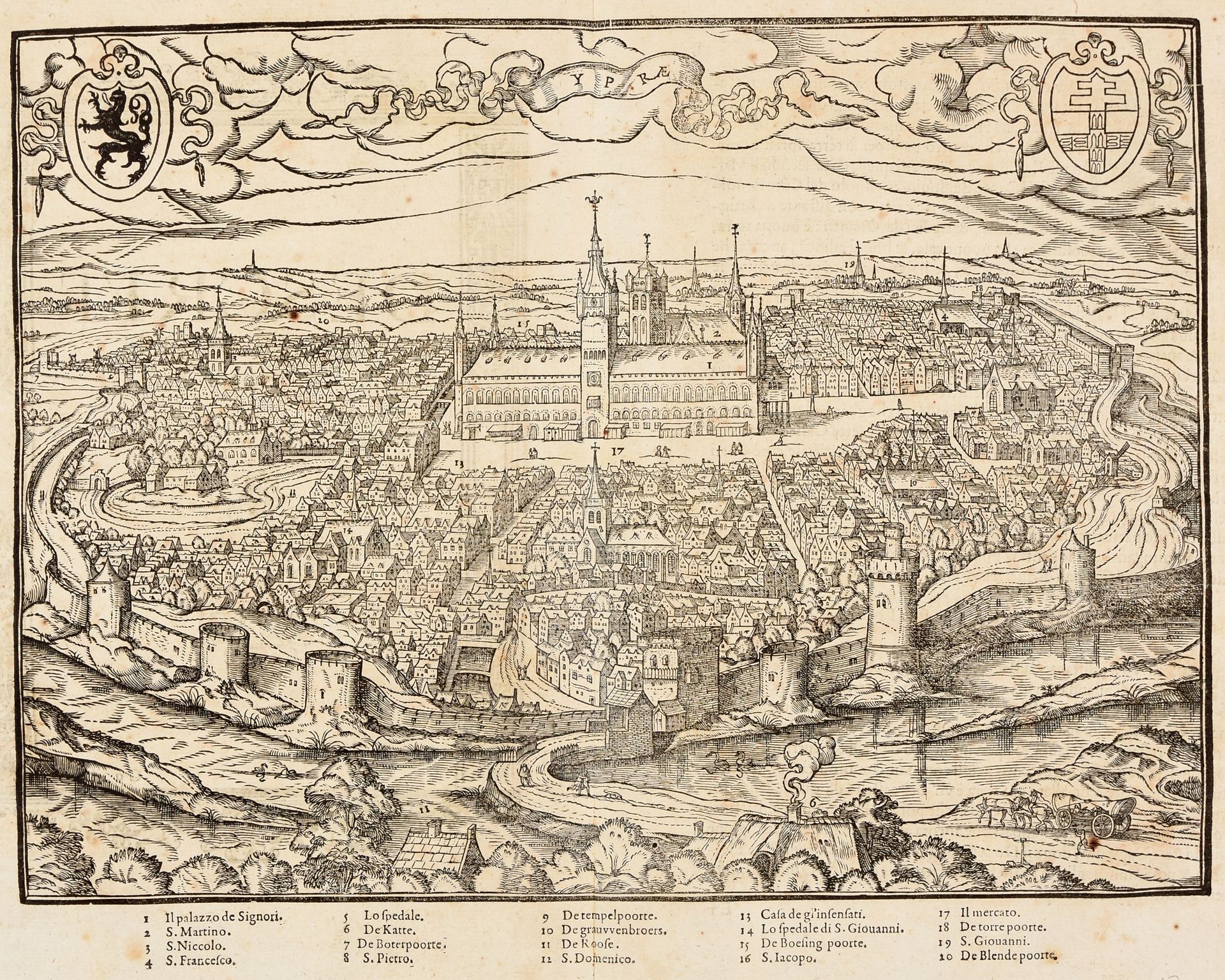 Null Guicciardini的佛兰德斯地图和他的伊普尔鸟瞰图，都来自Sylvius的1567年第一版。28 x 34 cm, 26 x 35 cm (sl&hellip;