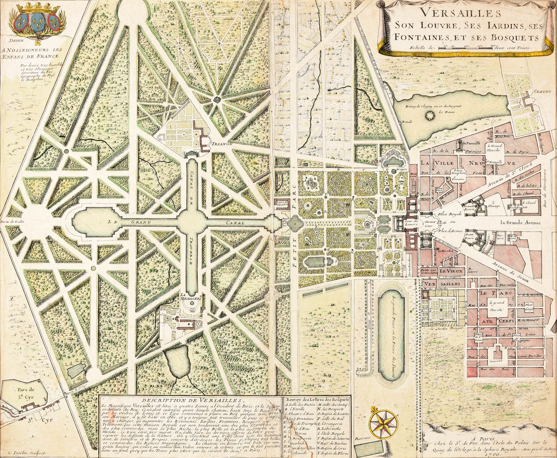 Null [尼古拉-德-费尔]凡尔赛宫，它的卢浮宫、花园、喷泉和小树林。Paris N. De Fer 1700 Engr, 37,5 x 45,7 cm, 老&hellip;
