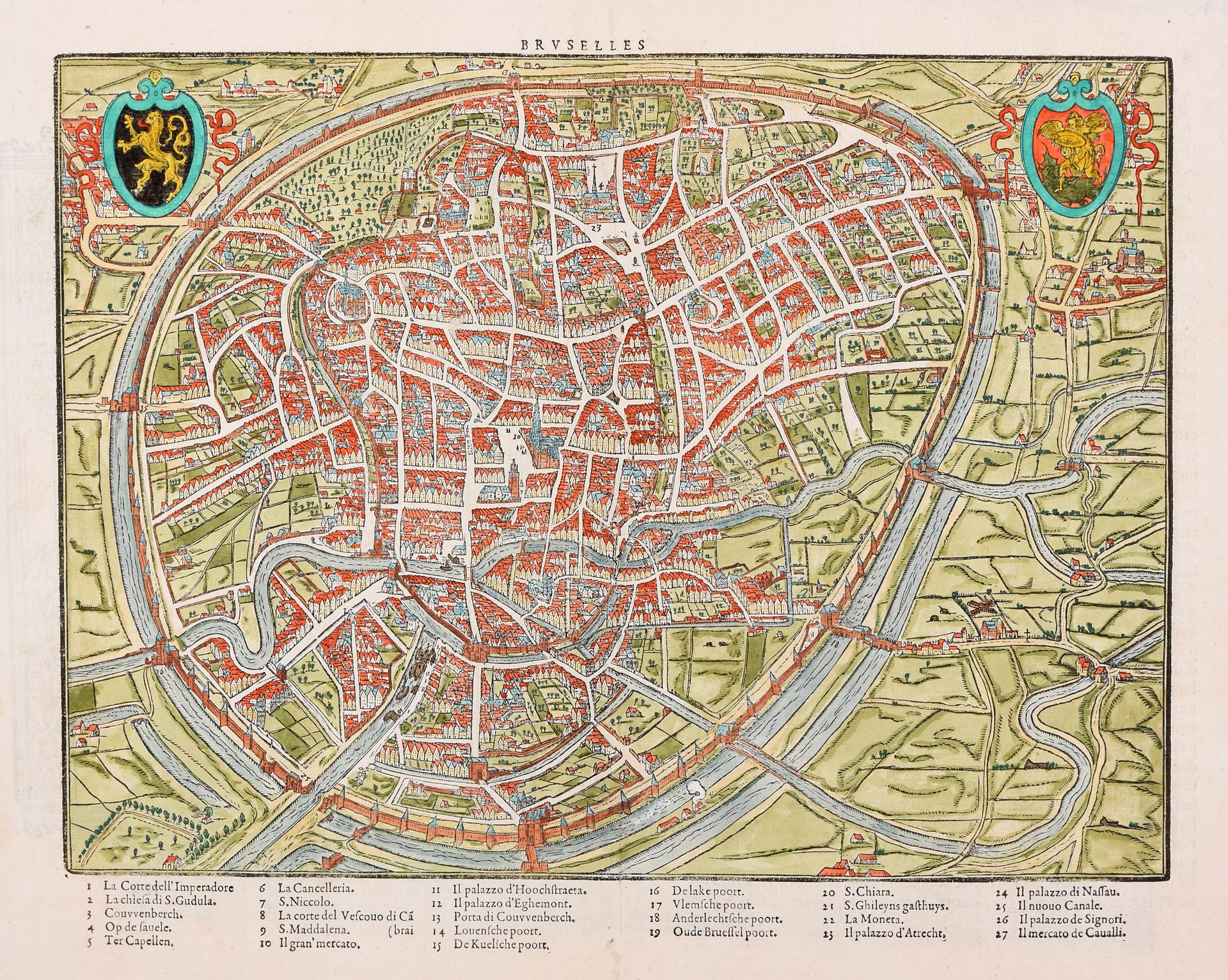 Null 2 bird's-eye view plans from Guicciardini's "Descrittione". 1. Bruselles [s&hellip;