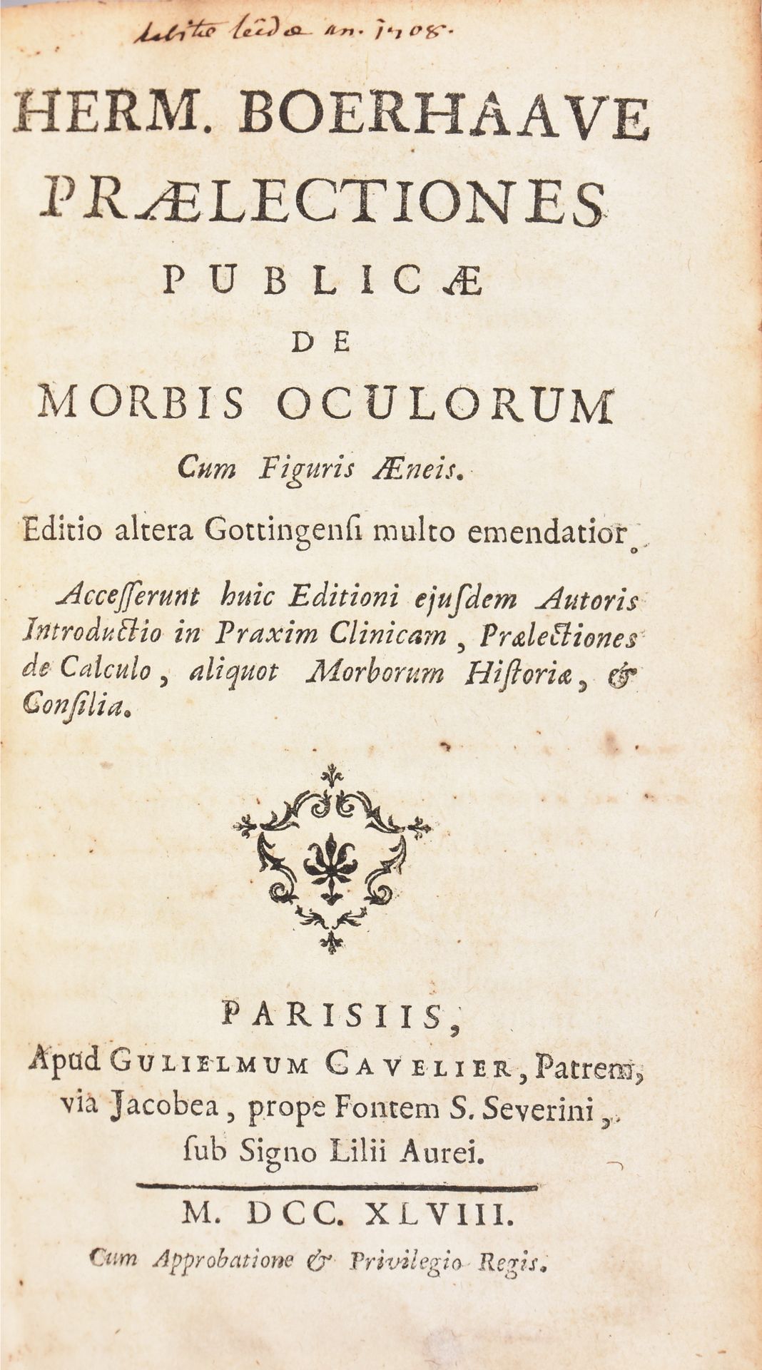 Null BOERHAAVE, Herman Pralectiones publicae de morbis oculorum [...]. París G. &hellip;