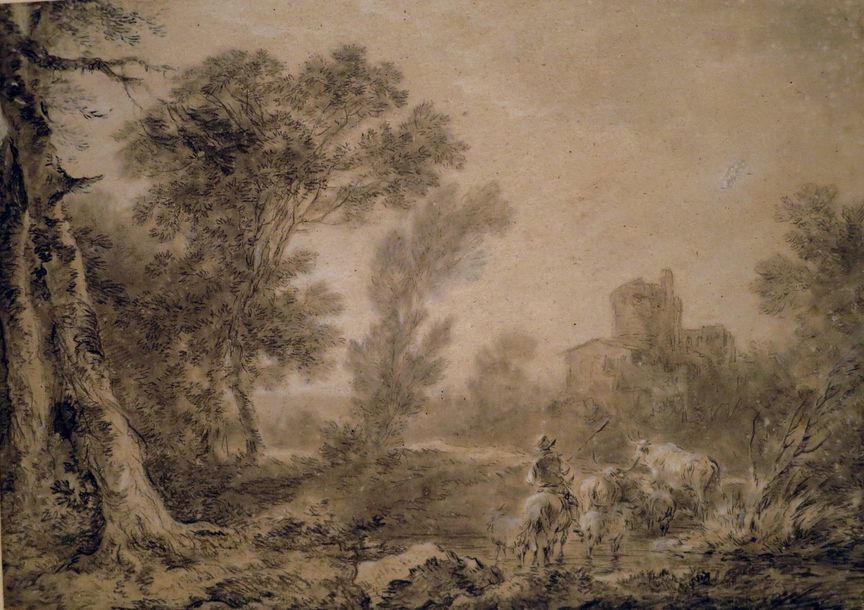 Berchem, Nicolaes Circle of BERCHEM, Nicolaes Pietersz. [Landscape with peasant &hellip;