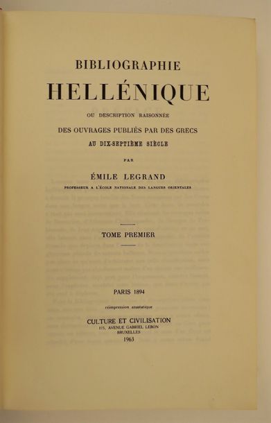 Null LEGRAND, Emile Bibliographie hellénique, ou Description raisonnée des ouvra&hellip;